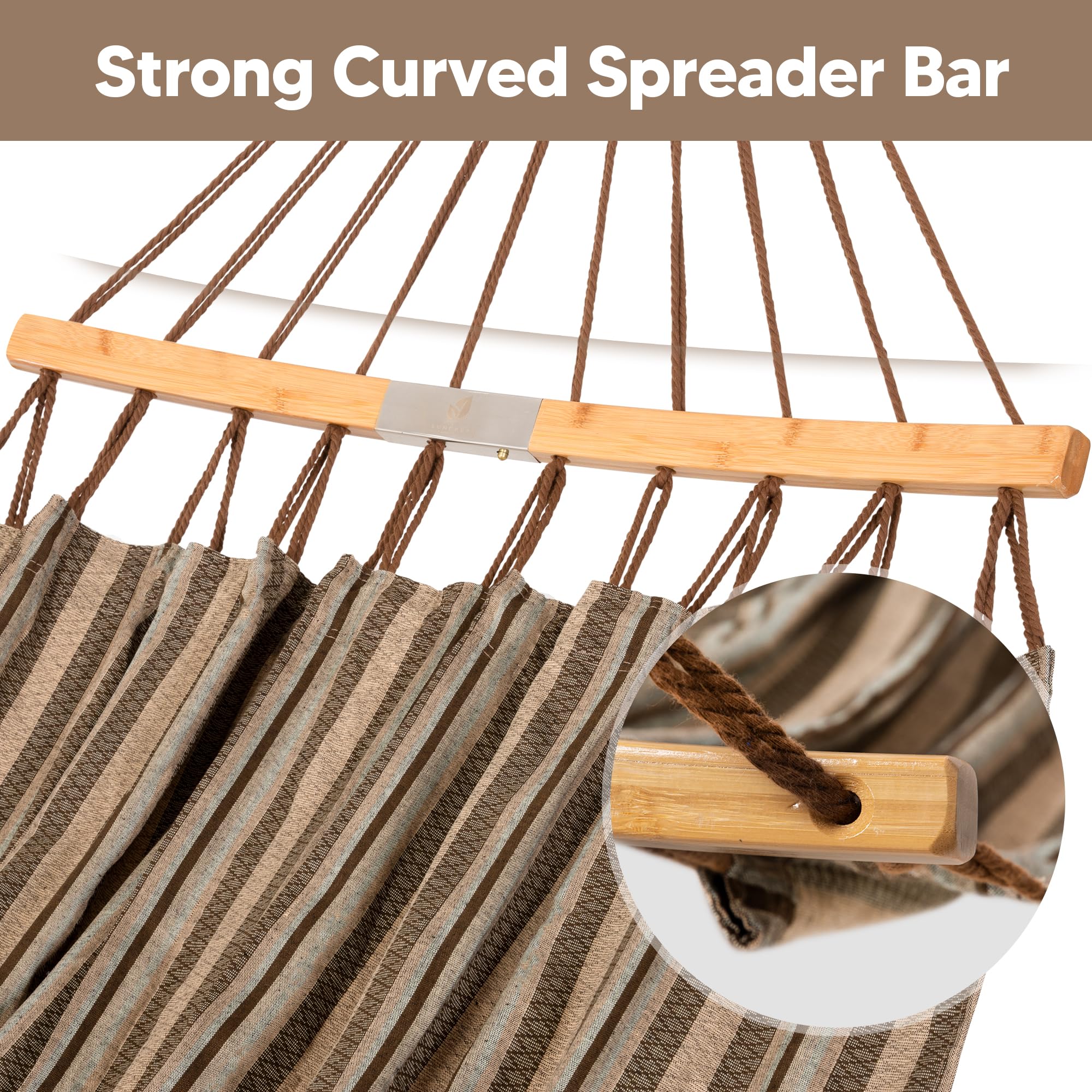 SUNCREAT Hamacas Hamaca doble con barra esparcidora curvada, hamaca portátil para acampar al aire libre con bolsa de transporte y correas de árbol para patio, patio, balcón, capacidad máxima de 450