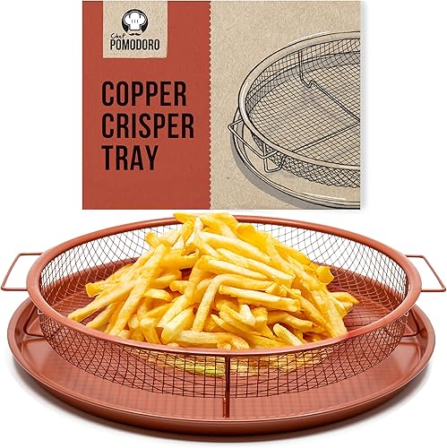 Chef Pomodoro Juego de cesta y bandeja para verduras – 2 piezas, plato grande para horno con opción de freidora de aire, sartén sin aceite, horno de