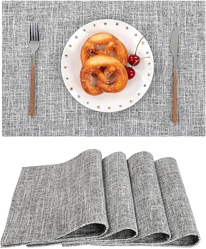 Miniatura 16 de SHACOS Juego de 4 manteles individuales de tela tejida, resistentes al calor, antideslizantes, lavables, de doble capa, manteles individuales Gris