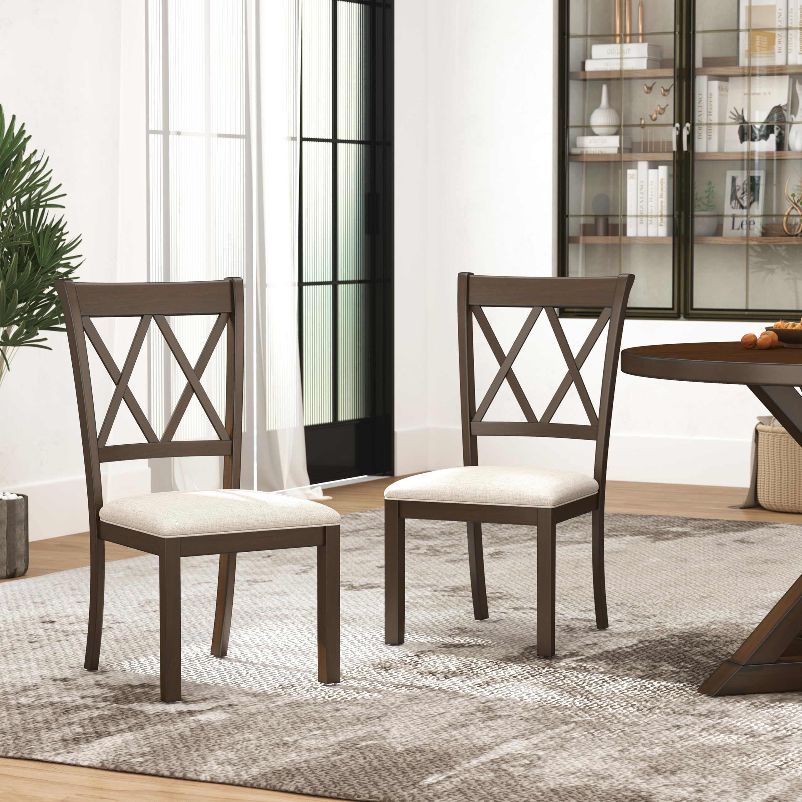 Roundhill Furniture Windvale Fabric Upholstered Dining Chair, Set of 2, Espresso