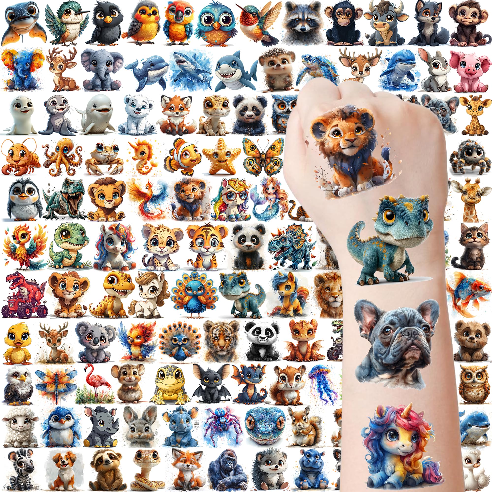 132 PCS Lovely 3D Cartoon Animals Temporary Tattoos For Kids Boys Girls Child Birthday Party Favor Supplies, Mixed Cute Animals Fake Tattoo Stickers For Children Gifts Goodie Bag Stocking Stuffers