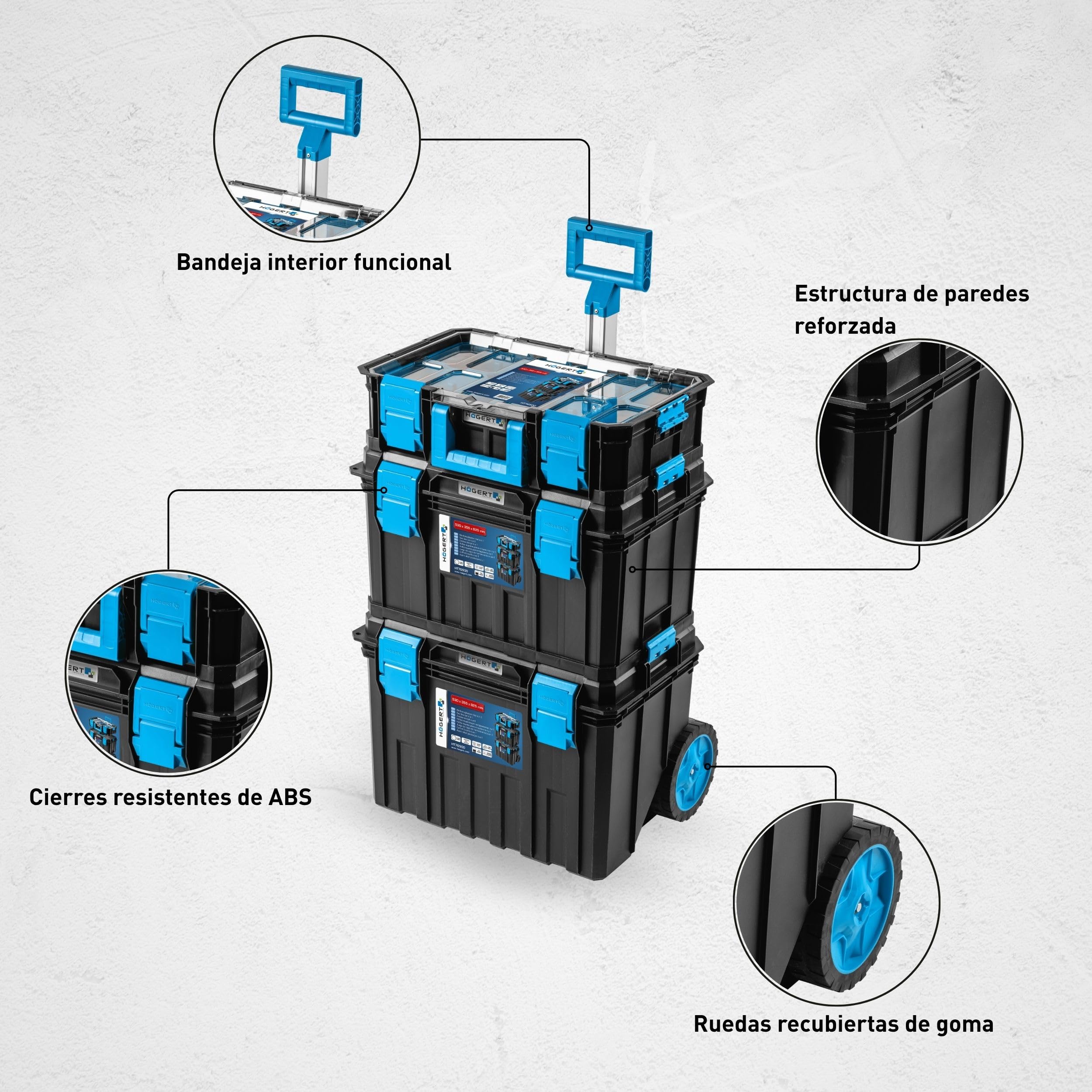 Högert Technik - Set de Cajas 4 en 1 HT7G500, Caja Herramientas con Ruedas, Resistente a Daños, Maletin Herramientas a Prueba de Polvo, Cierres Robustos de ABS, Estructura Modular