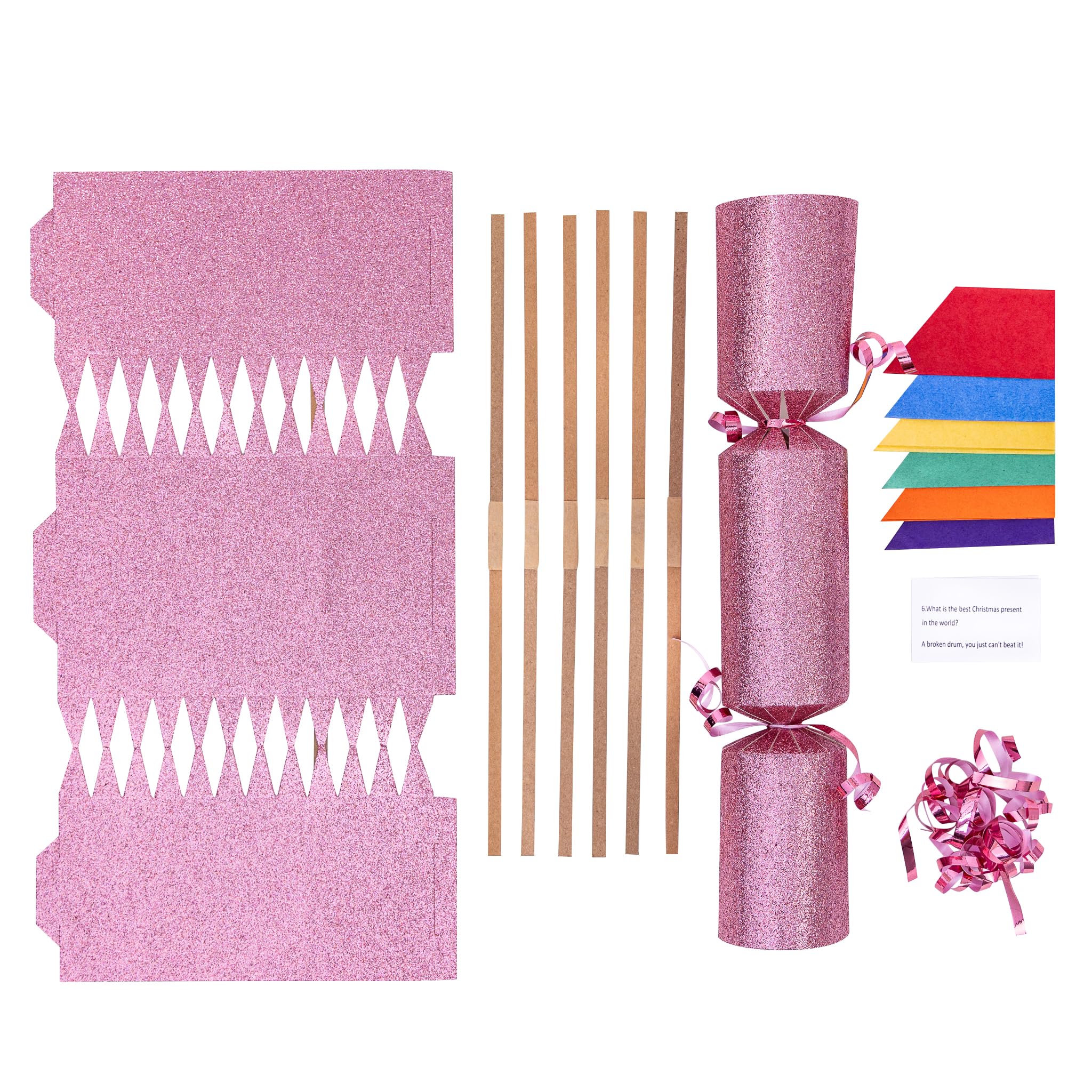 evelay Make Your Own Christmas Cracker Kit Pink Glitter Crackers Hats Snaps Jokes Party Favours 12 Pieces (Pink Glitter) โ image 1