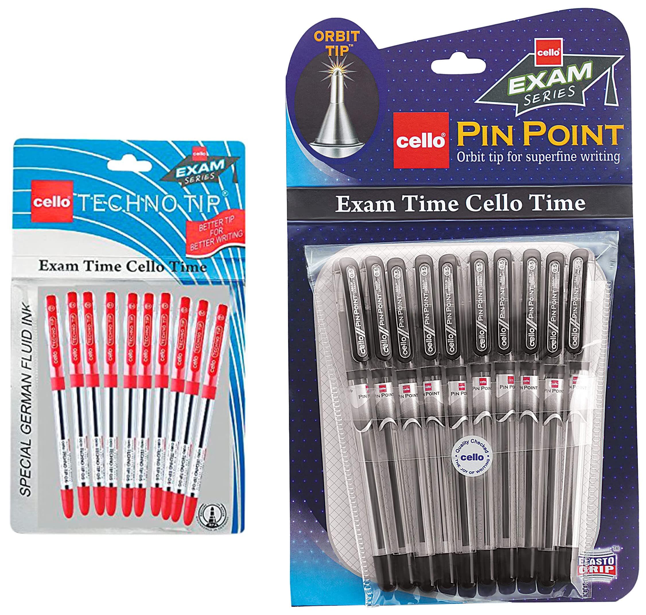Cello Pinpoint Ball Pen- Black (Pack of 10) Technotip Ball Pen Set, Red, Set of 10