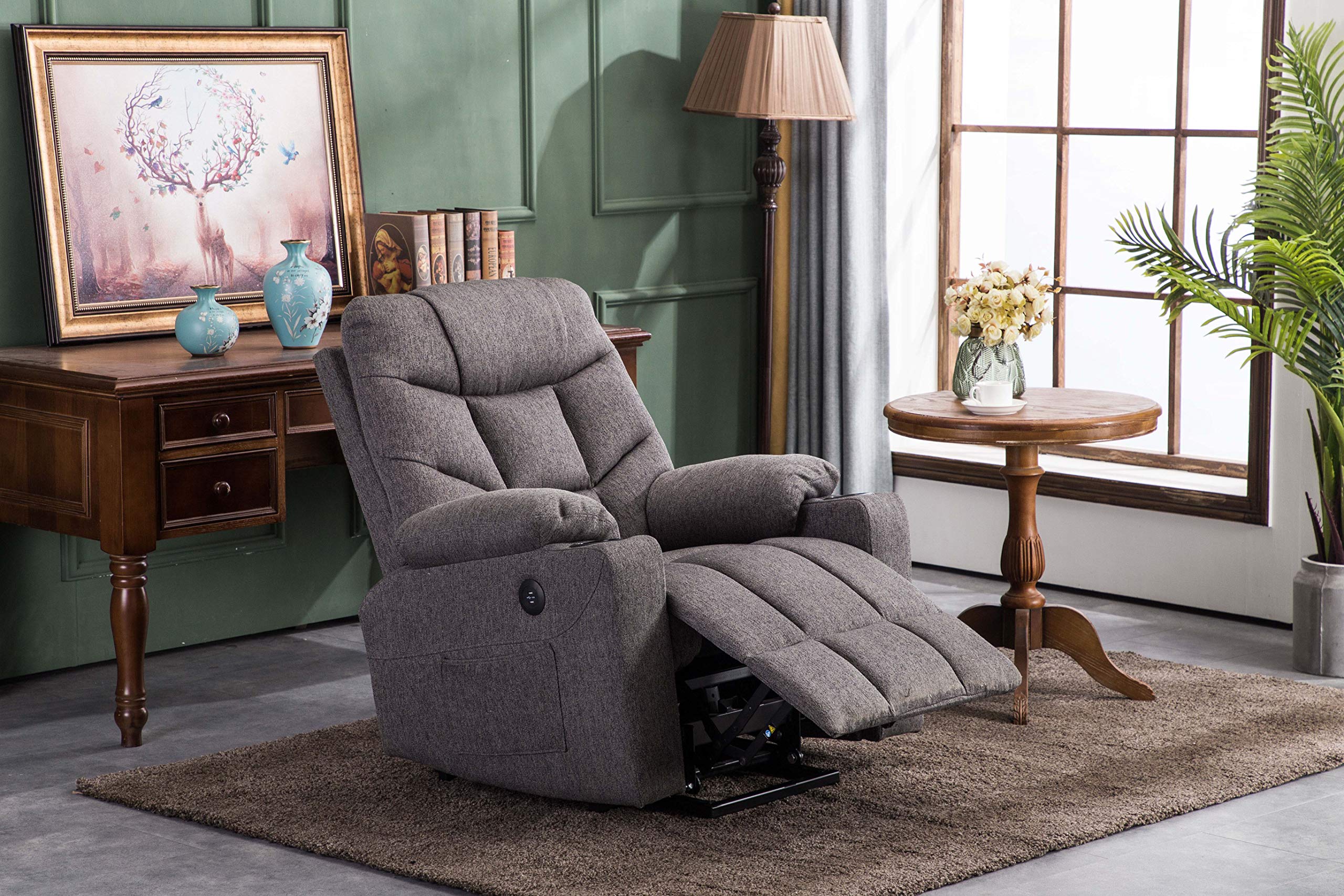 MCombo 7286DE - Poltrona relax elettrica con ingressi 2 USB, tessuto grigio scuro