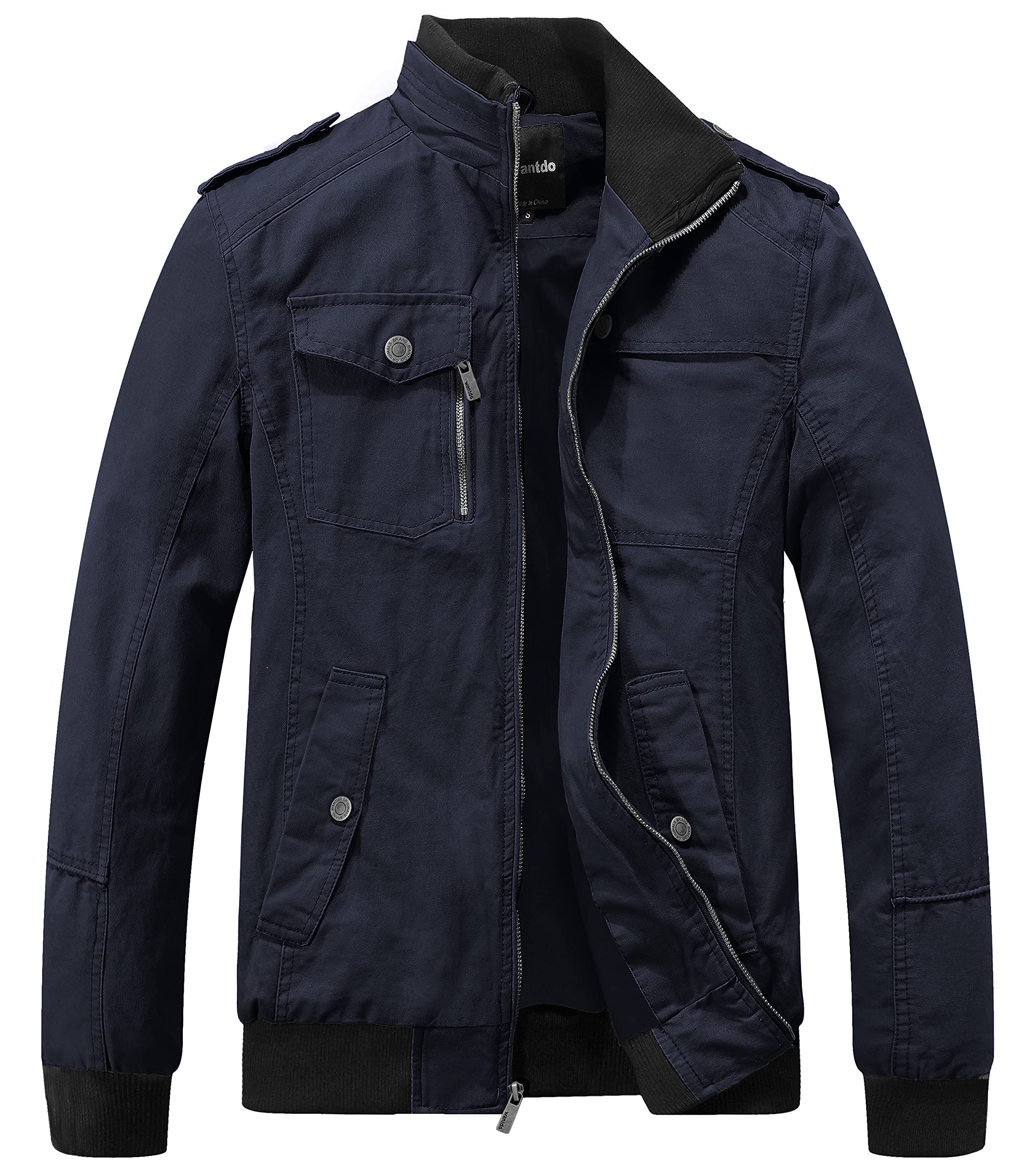 WantdoMen's Military Jacket Casual Canvas Jacket Stand Collar Field Coat Windbreaker