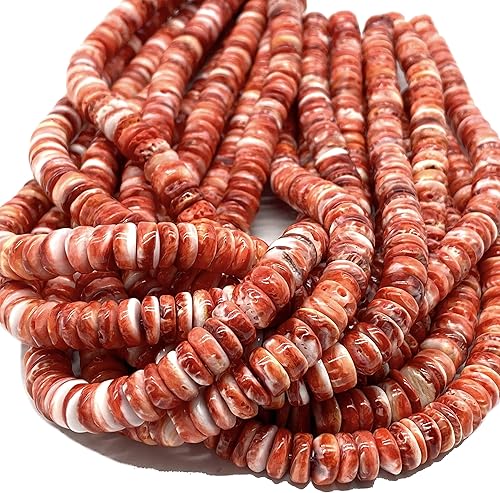 ABCGEMS Gulf of California - Cuentas de concha de ostra espinosa rojo rubí entre Baja California y México continental (parte blanca mínima) estilo