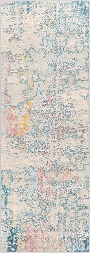 Vista 100 de Artistic Weavers Arti - Alfombra abstracta moderna de 5 pies, 3 pulgadas, Redonda, Aguamarina/coral Agua / coral