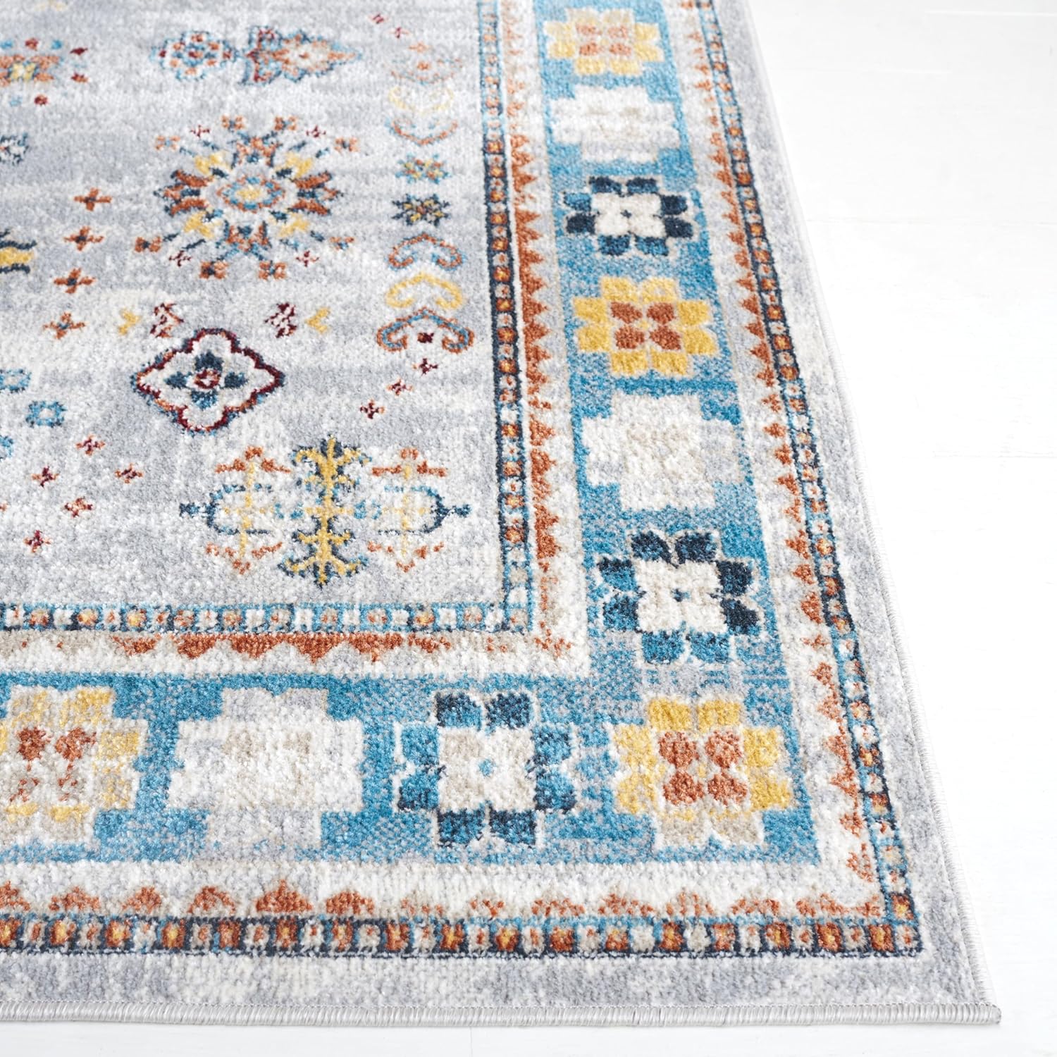 SAFAVIEH Washable Rug Bayside Collection - 9' x 12', Light Grey & Blue, Easy Cleaning, Ideal for in Living Room, Bedroom, Home Office, Dining Space (BAY106F)