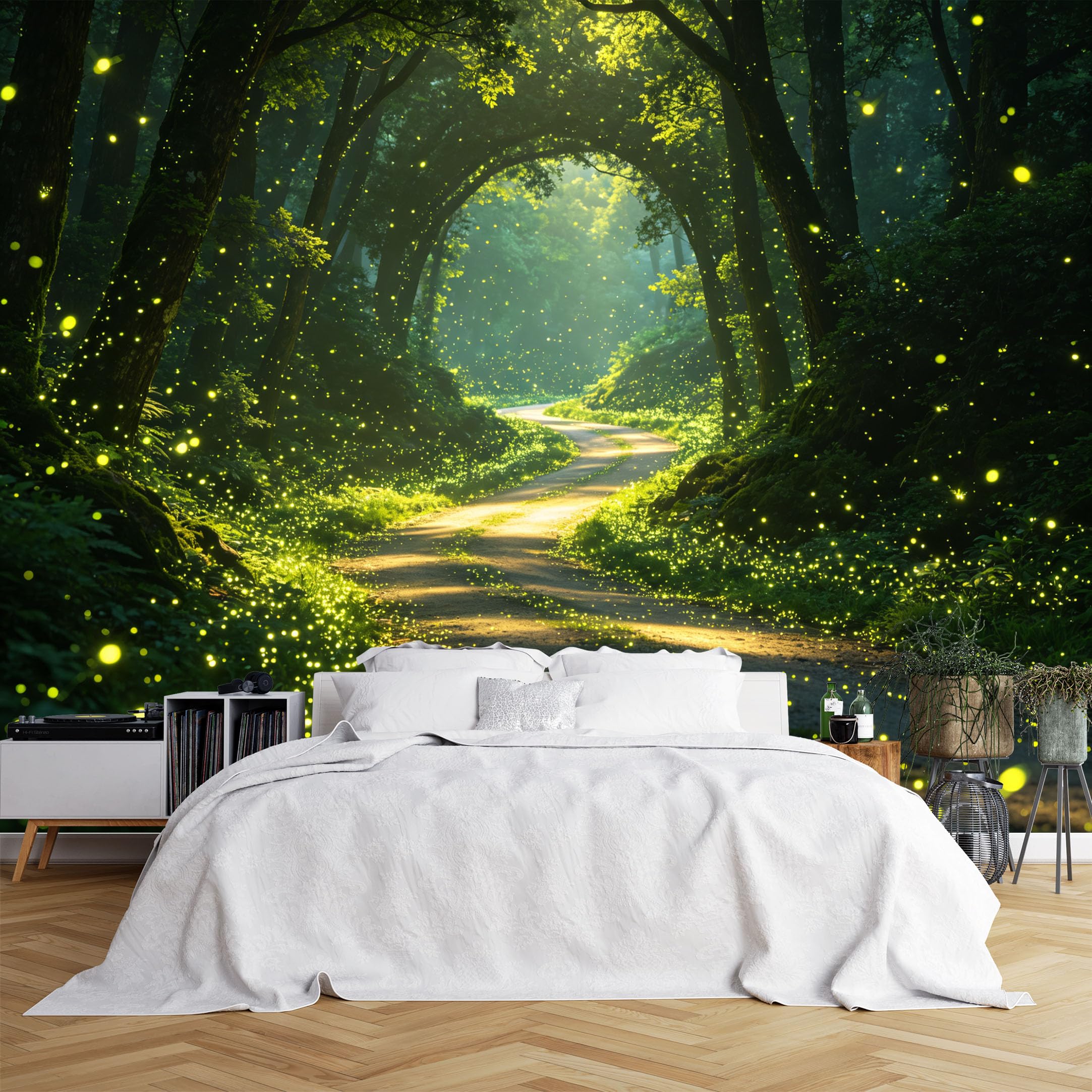 Lcythiazole Ch260615173 Custom Size Wall Murals Firefly Lit Winding Forest Path Hd Home Decor Self-Adhesive Wall Fabric (No Pvc) Removable Wallpaper For Bedroom Nursery