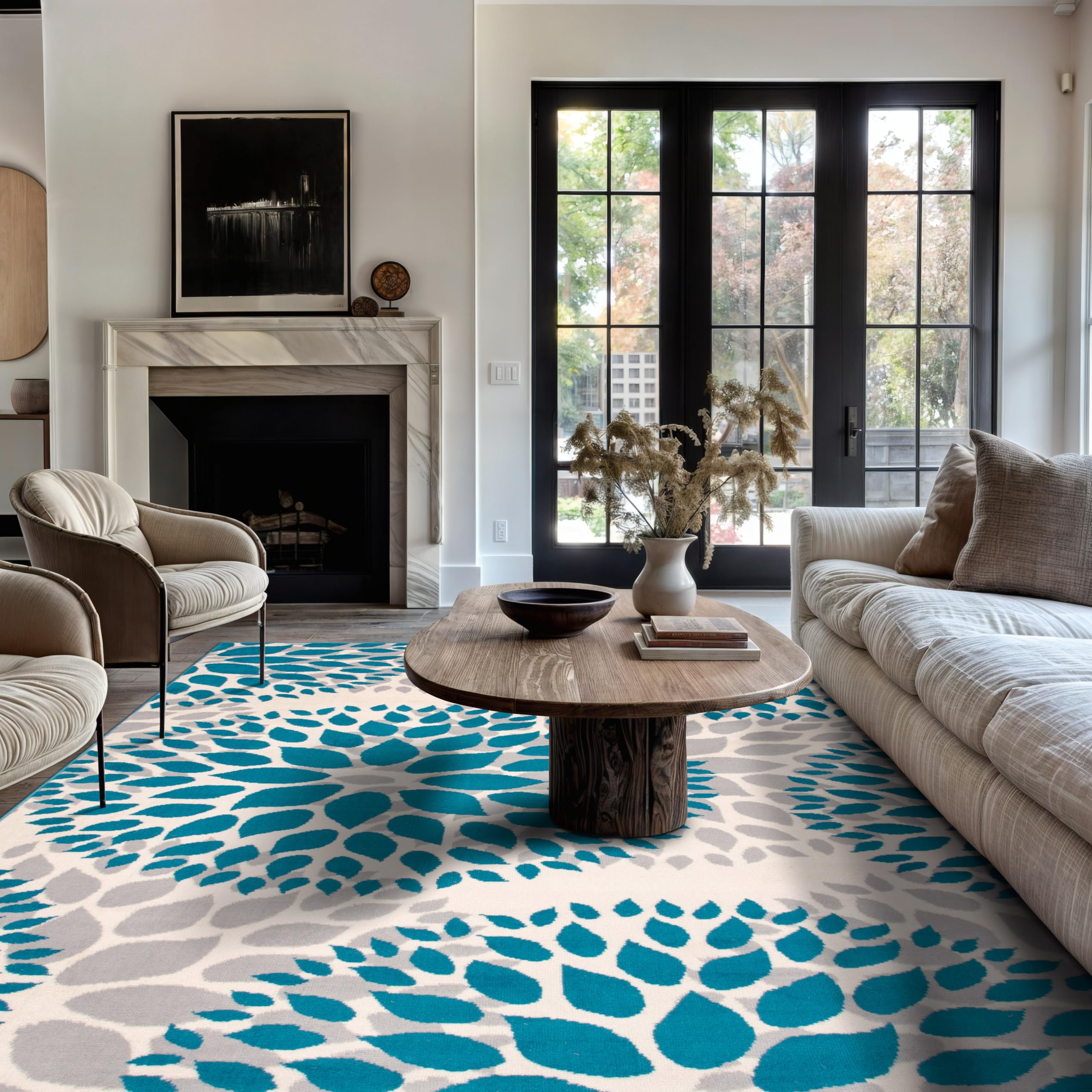 Rugshop Modern Floral Circles Design for Living Room Bedroom Home Office Kitchen Non Shedding Area Rug 9 x