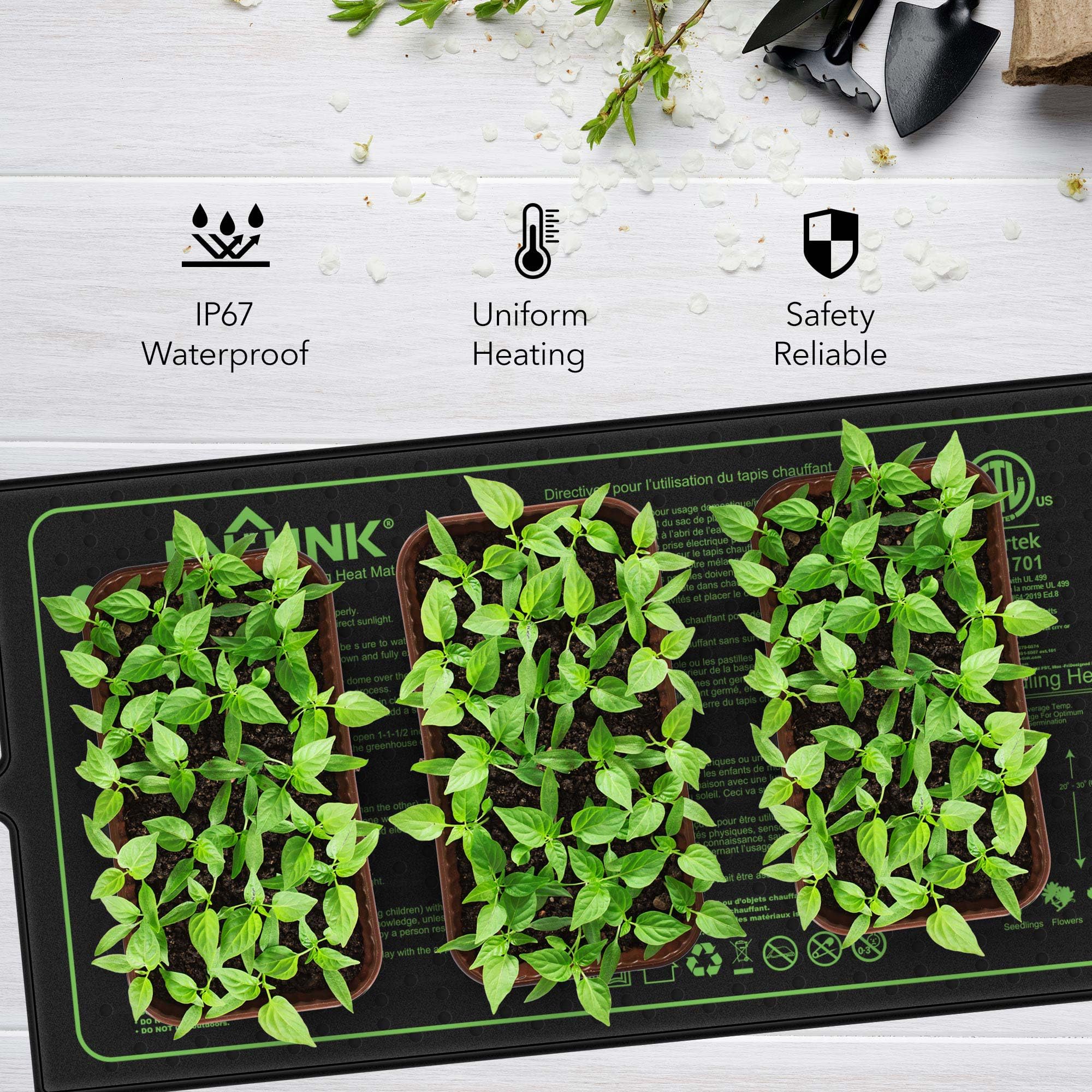 BN-LINK Seedling Heat Mat for Seed Starting 10" x 20.75", 4 Pack Daisy Chainable Waterproof Warming Mat Plant Heating Pad for Seed Germination, Indoor Growing, Hydroponic, Greenhouse, ETL Listed - image 7