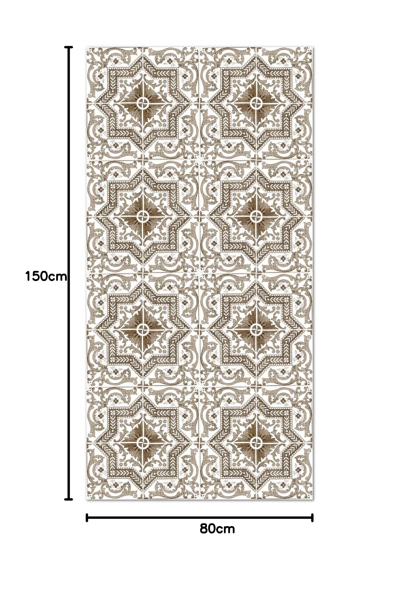 Panorama Tapis Vinyle - Modèle Carreaux Ciments Tolédo Brun 80x150 cm - Différentes Tailles - Deco Maison, Cuisine, Chambre et Exterieur