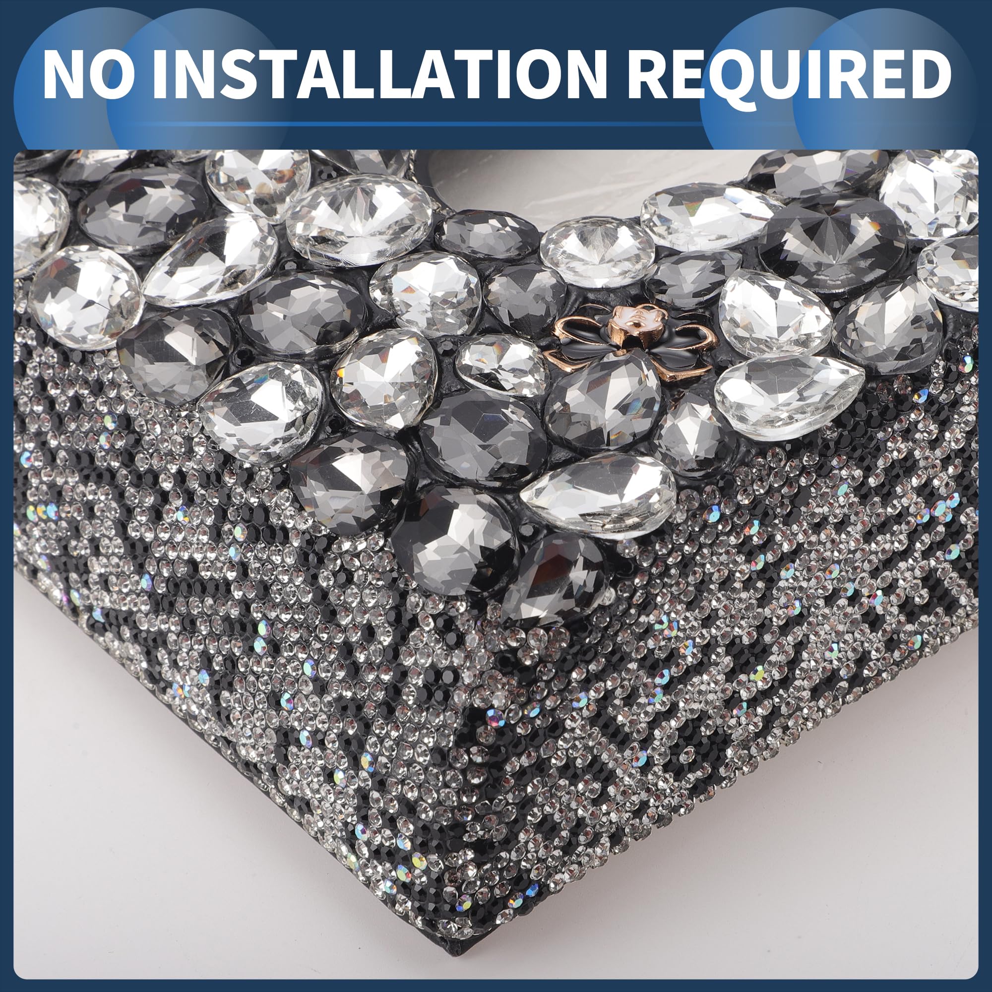 Porte-Mouchoirs pour Voiture Organisateur De Boîte À Mouchoirs pour Voiture Incrusté De Diamants PU Strass 9.45"x5.51"x2.17" Noir 1 Pc