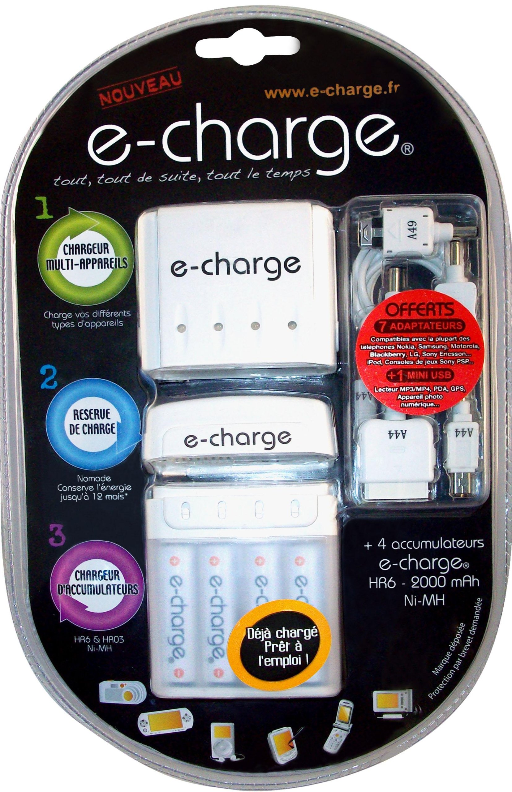 zestaw wielofunkcyjnej ładowarki mobilnej 3 w 1 4 AA NiMH 2000 mAh