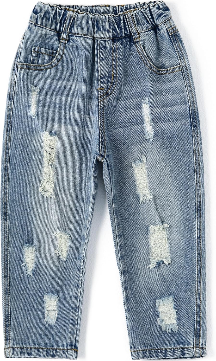 KIDSCOOL SPACE Baby & Little Girls Ruffled Elastic Waist Colorful Button Decor Vertical Pocket Jeans