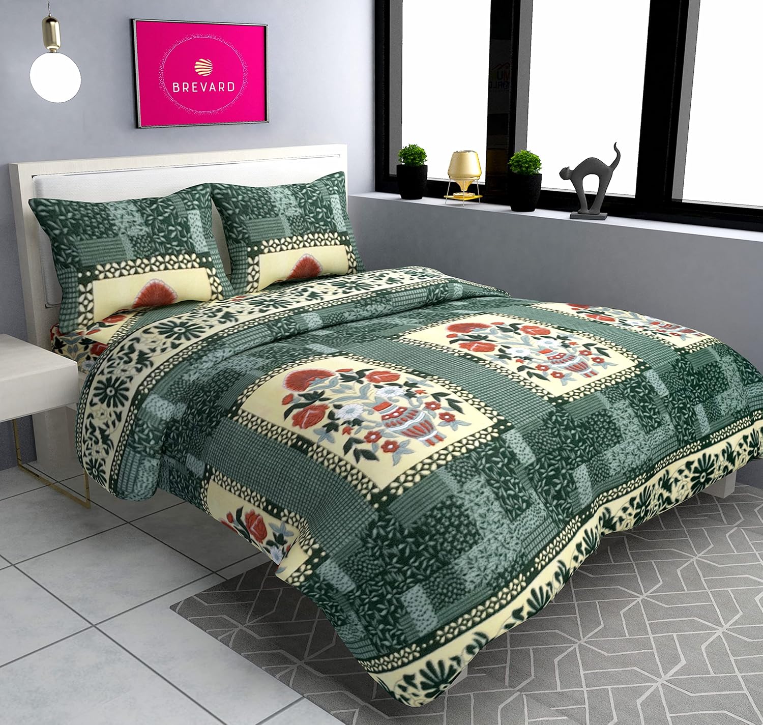 BREVARD Woolen Heavy Warm Fleece Double Bedsheet with Two Pillow Covers with Zipper for Winters