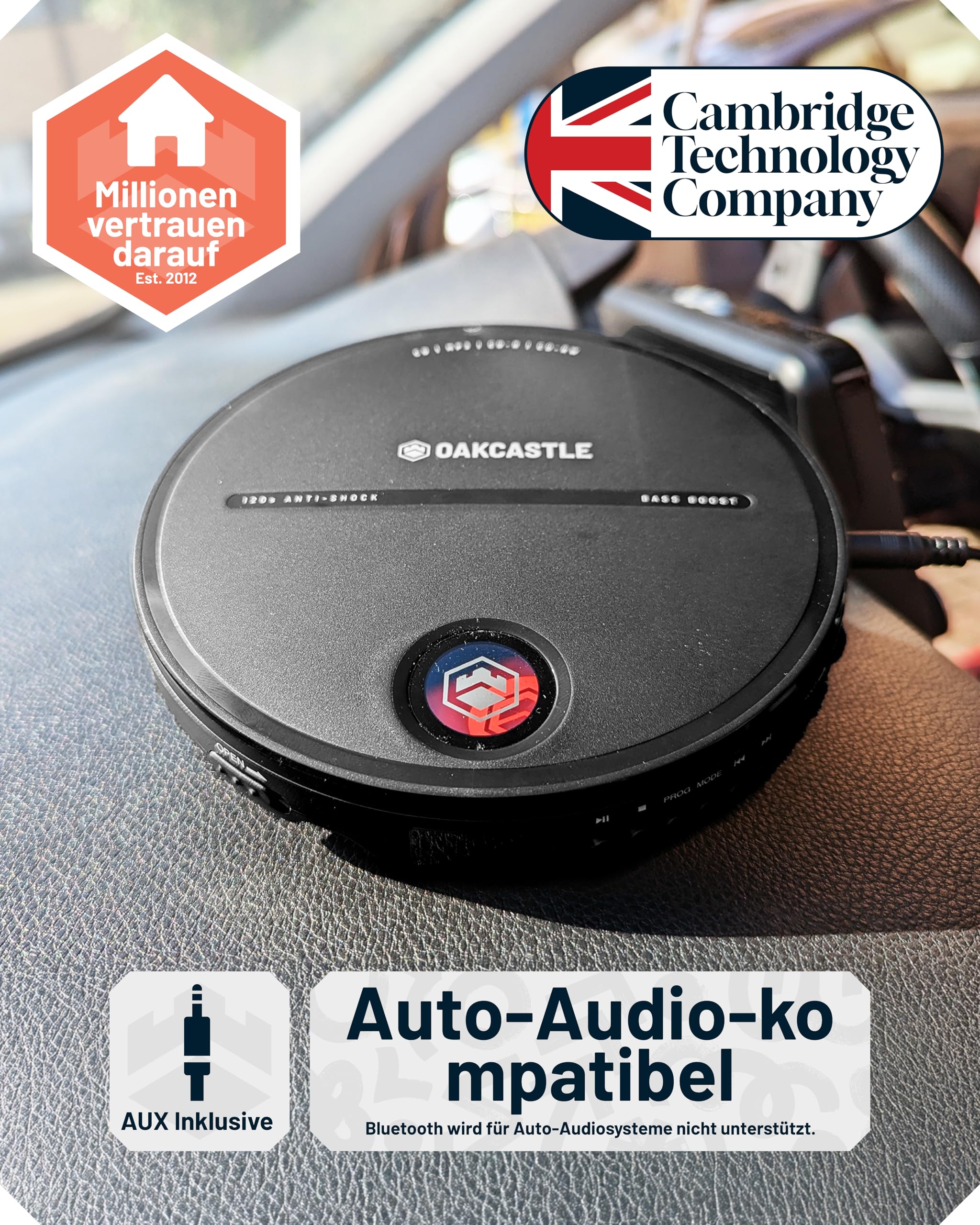 CD Player Tragbar | Discman Kopfhörern | 7 Stunden Akkulaufzeit Tragbarer | Bass Boost CD Spieler Tragbar | Anti-Skip Tragbare | AUX Auto Kompatible | OAKCASTLE CD10