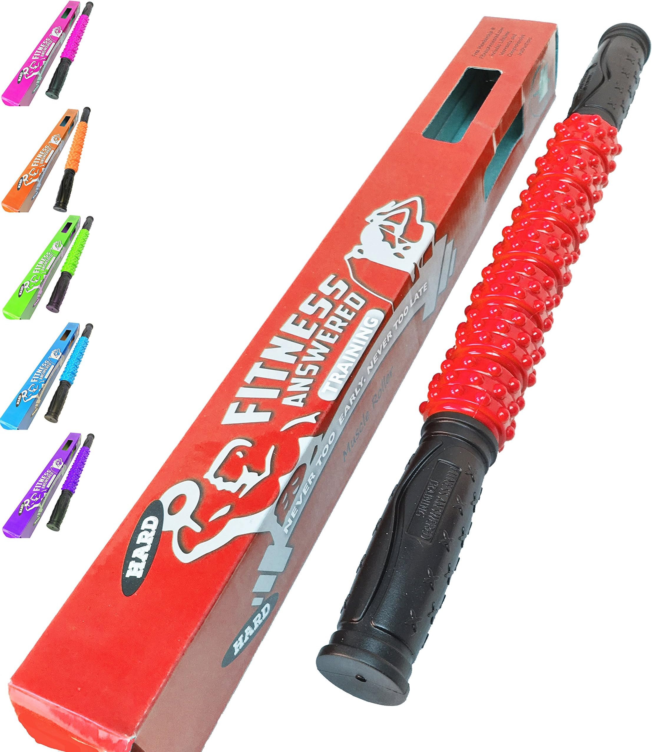 The Muscle Roller Stick, Massage for Legs | Great Gifts for Runners Men/Women, Athletes, Exercise - Shin Splints, Trigger Point - Red Elite Hard, 17"