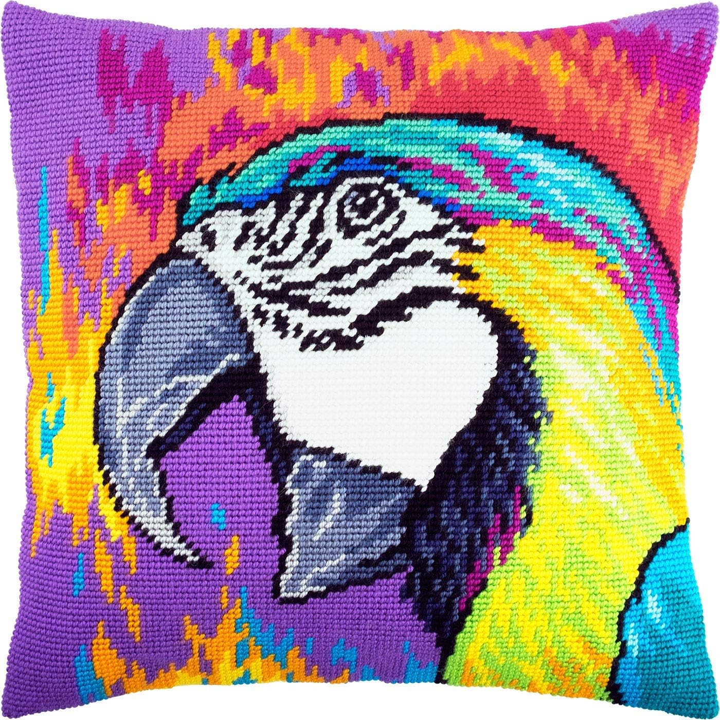 Brvsk Bird Needlepoint Kit for Adults and Beginners — Macaw 16″ × 16″ with Clear, Precise Printed Design on Cotton Canvas; Includes 2 Needles, Yarn, and Easy-Read Chart
