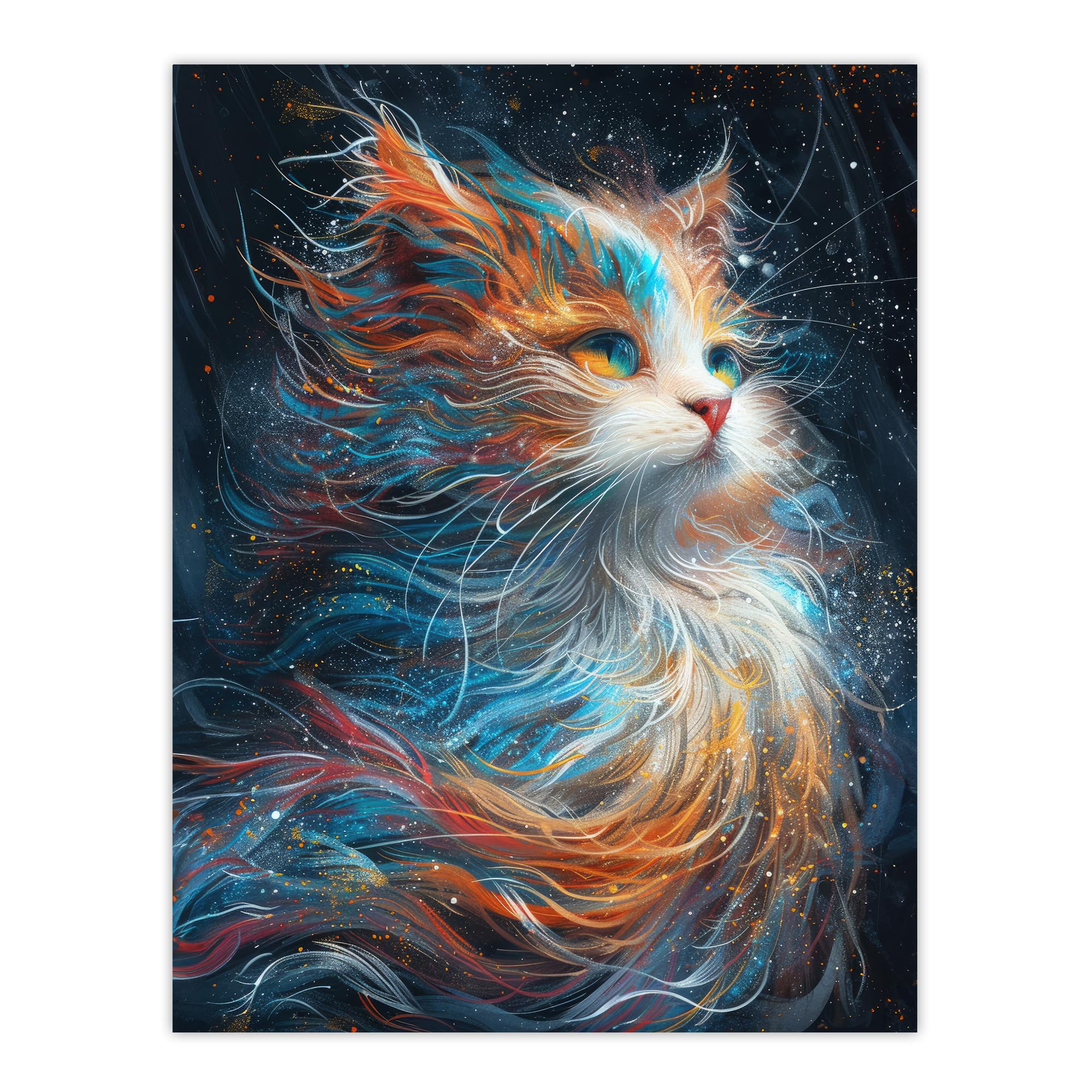 Artery8 Ethereal Orange Maine Coon Cat Lover Pet Portrait For Living Room Large Wall Art Poster Print Thick Paper 18X24 Inch