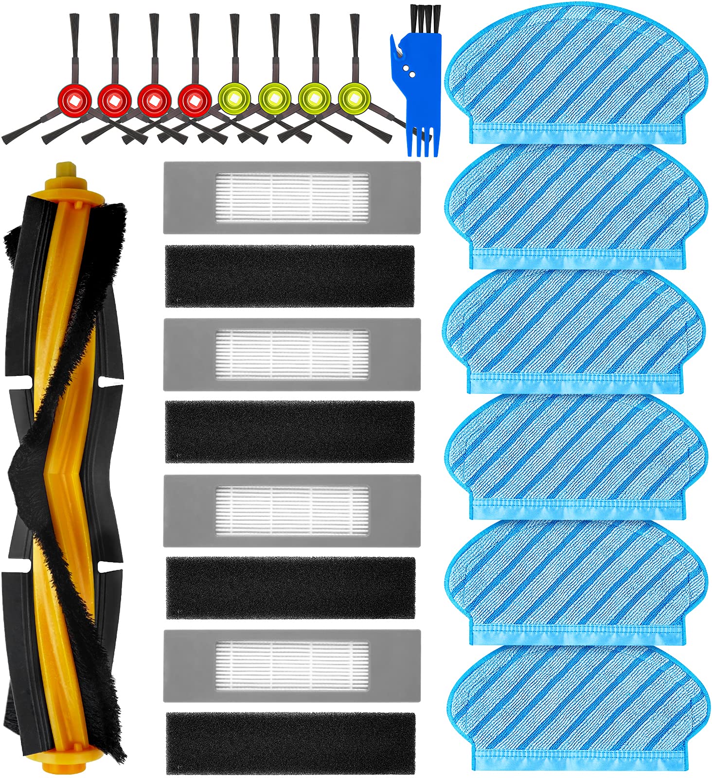 KGC 20 Stück Ersatzteile Zubehör für Ecovacs Deebot OZMO 950 920 Staubsauger Roboter,Yeedi 2 Hybrid Saugroboter, 1 Hauptbürste + 4 Filter + 8 Seitenbürste + 6 Reinigungstuch + 1Reinigungsbürste