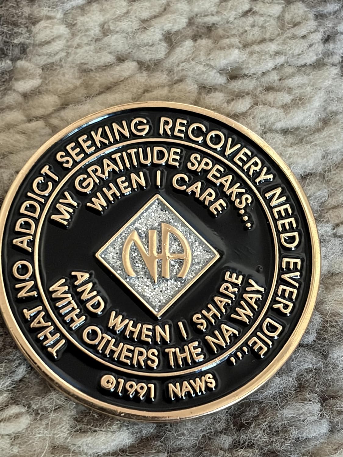 8 Year Black and Silver Glitter NA Medallion Official Narcotics Anonymous Chip