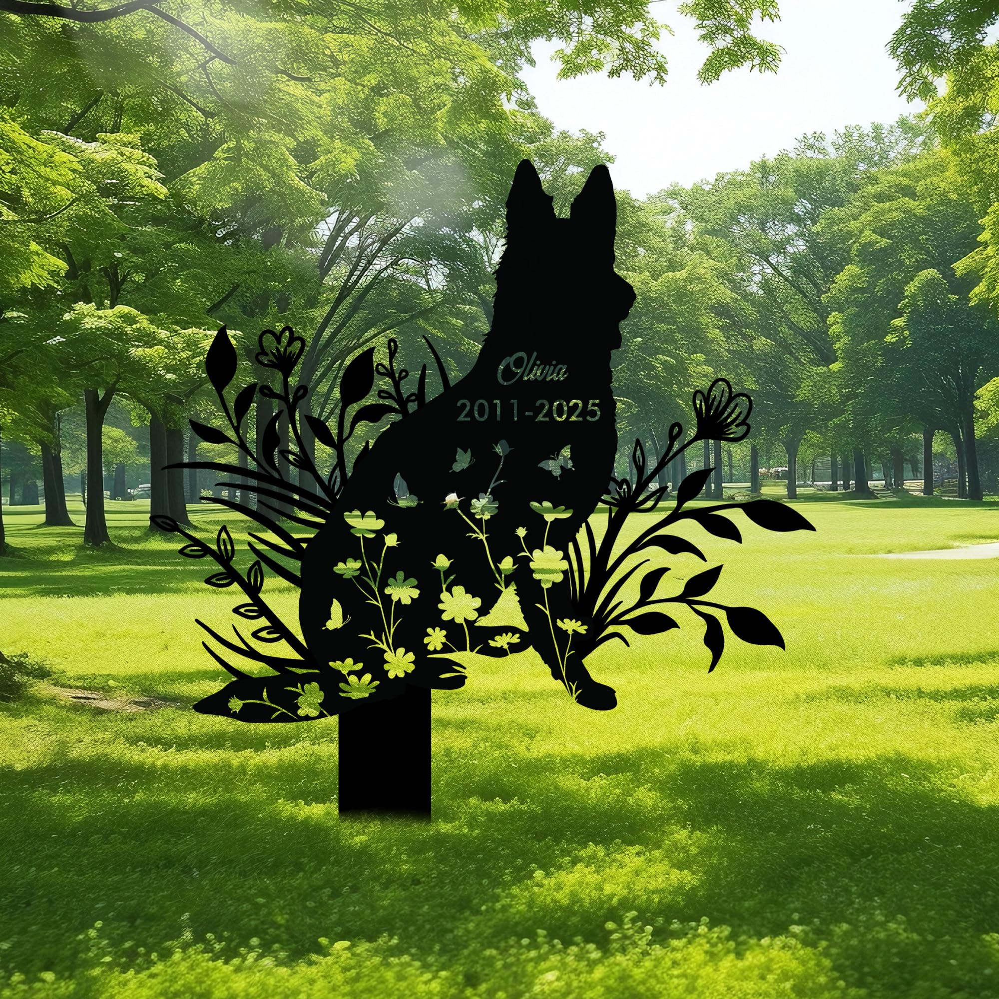 JLSKCN Personalised Dog Memorial Plaque, Pet Headstones for Dogs for Lost Dog Sympathy Gift, Outdoor Dog Garden Metal Stake Cat Garden Metal Stake for Cemetery Garden Dog Cross for Grave Graden Decor