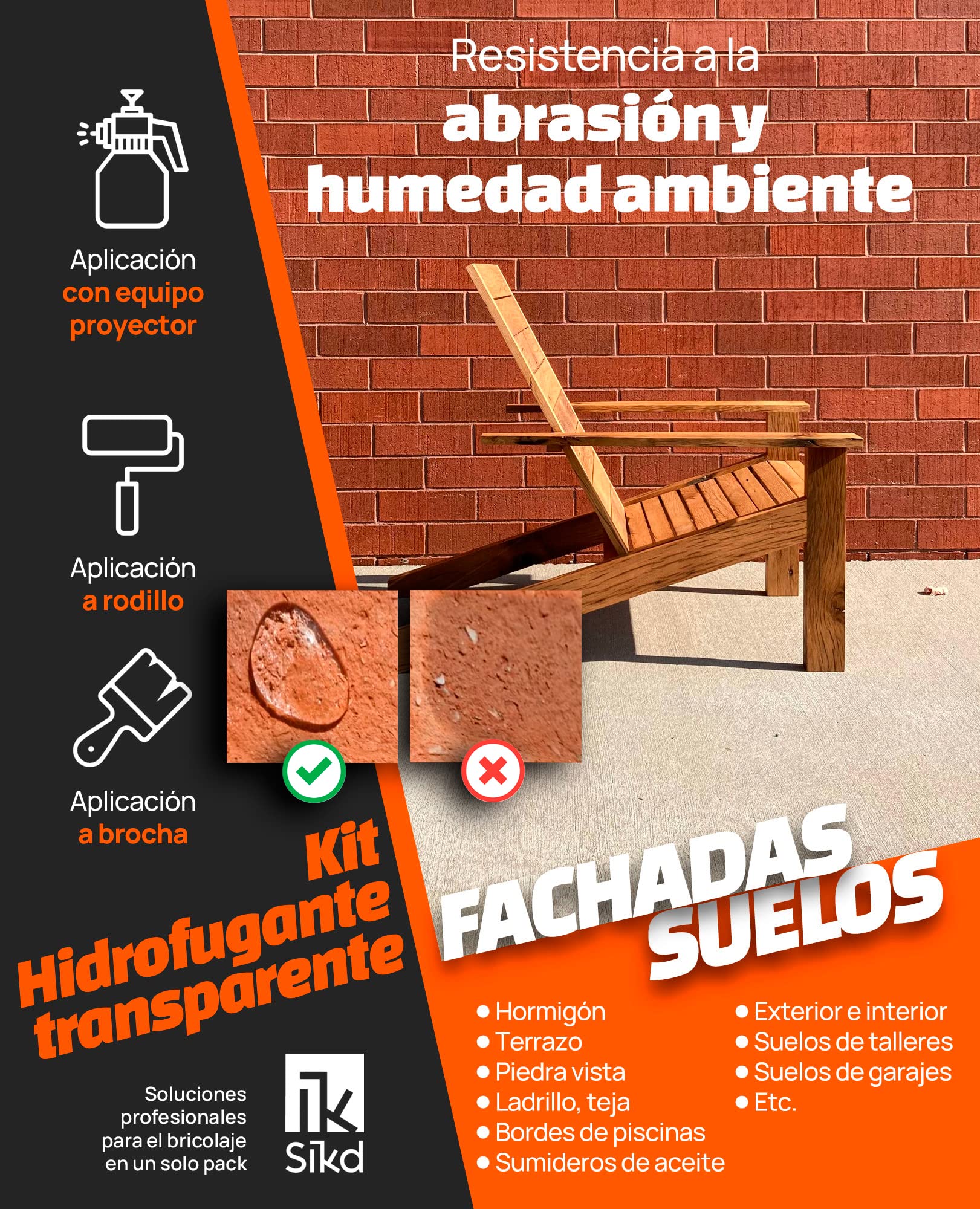 SIKD - Impermeabilizante Transparente. Hidrofugante Repelente al Agua para Fachadas y Suelos Pétreos 5 Litros. Pulverizador a Presión de 2 L para su Aplicación