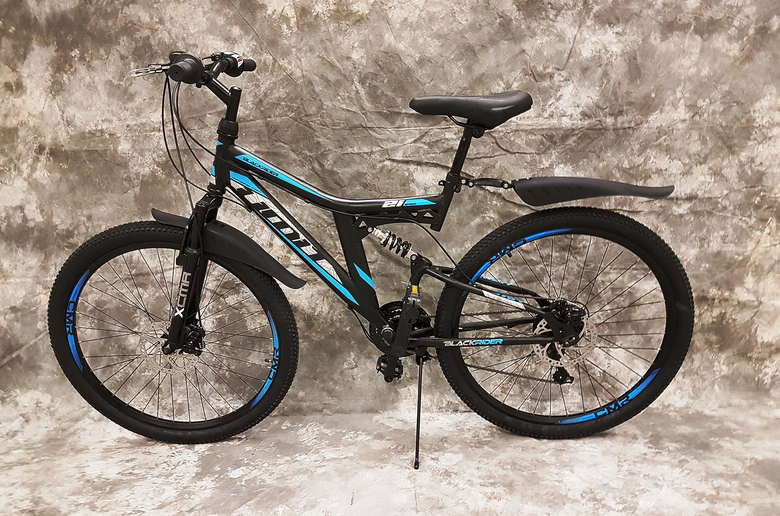 Generisch 26 Zoll MTB Blackrider Vollgefedert 21-Gang Kettenschaltung mit Scheibenbremsen NEU 2638-SCHWARZ-BLAU Bitte BEACHTEN AB 155 cm KÖPERGRÖSSE GEEIGNET !!!!!!!