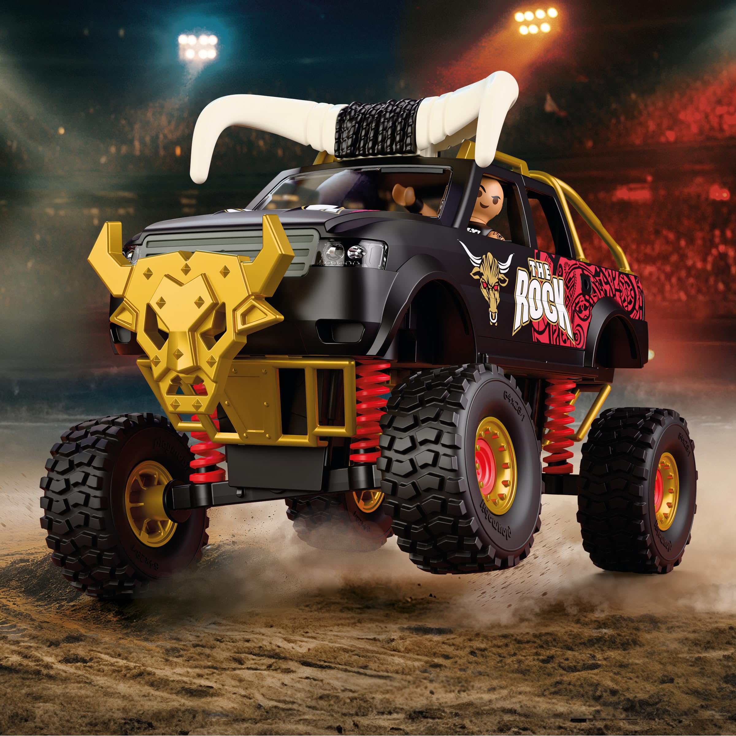 PLAYMOBIL | WWE® | The Rock Monster Truck | Monstertruck mit Federung, Hörnern & The Rock Figur | Für Fans ab 5 Jahren | 71955