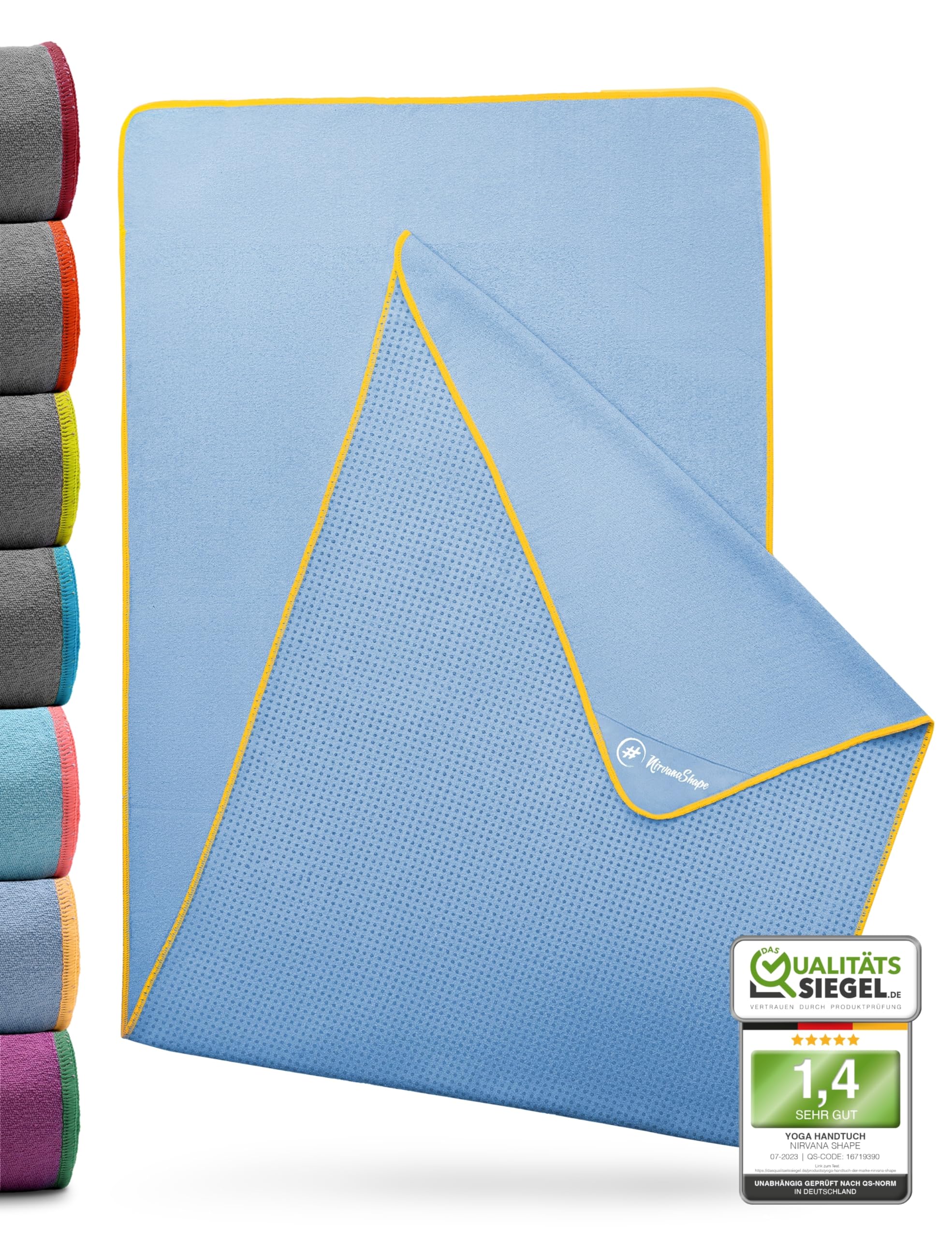 NirvanaShape Yoga Handtuch rutschfest | Hot Yoga Towel mit Antirutsch-Noppen | hygienische Yogatuch-Auflage für Yogamatte [ 185 x 63 cm ]