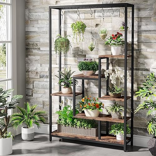 Miniatura 4 de LITTLE TREE Soporte alto para plantas de interior de 5 niveles, estante de metal grande de 70.9 pulgadas para macetas de bonsái, estante de