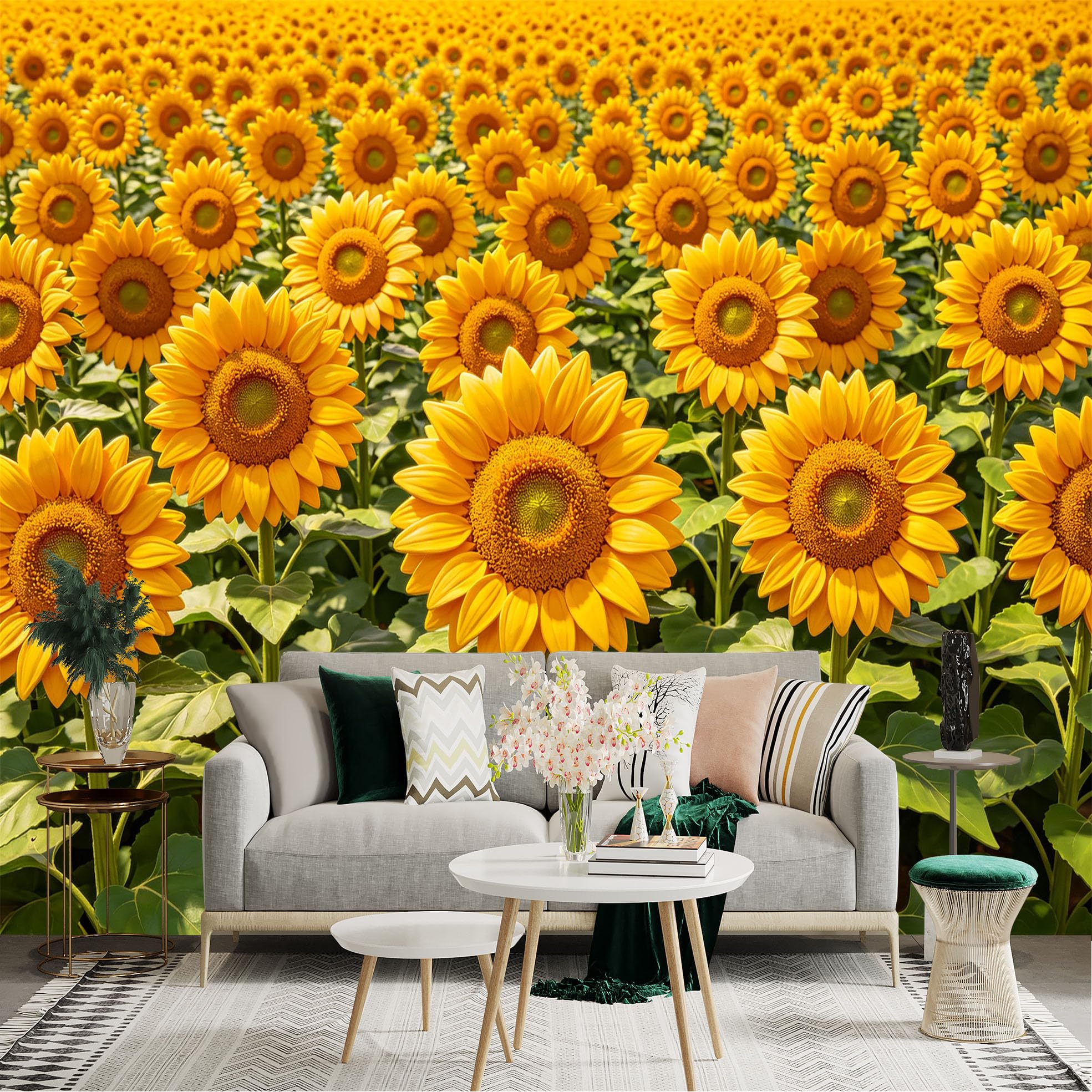 Lnzczhyre Dbh260521915 Custom Size Wall Sticker Mural， Vibrant Sunflower Field， Summer Floral Landscape， Golden Petals， Nature Botanical Decor， For Wall Decoration， Peelandstick Wall Decals.