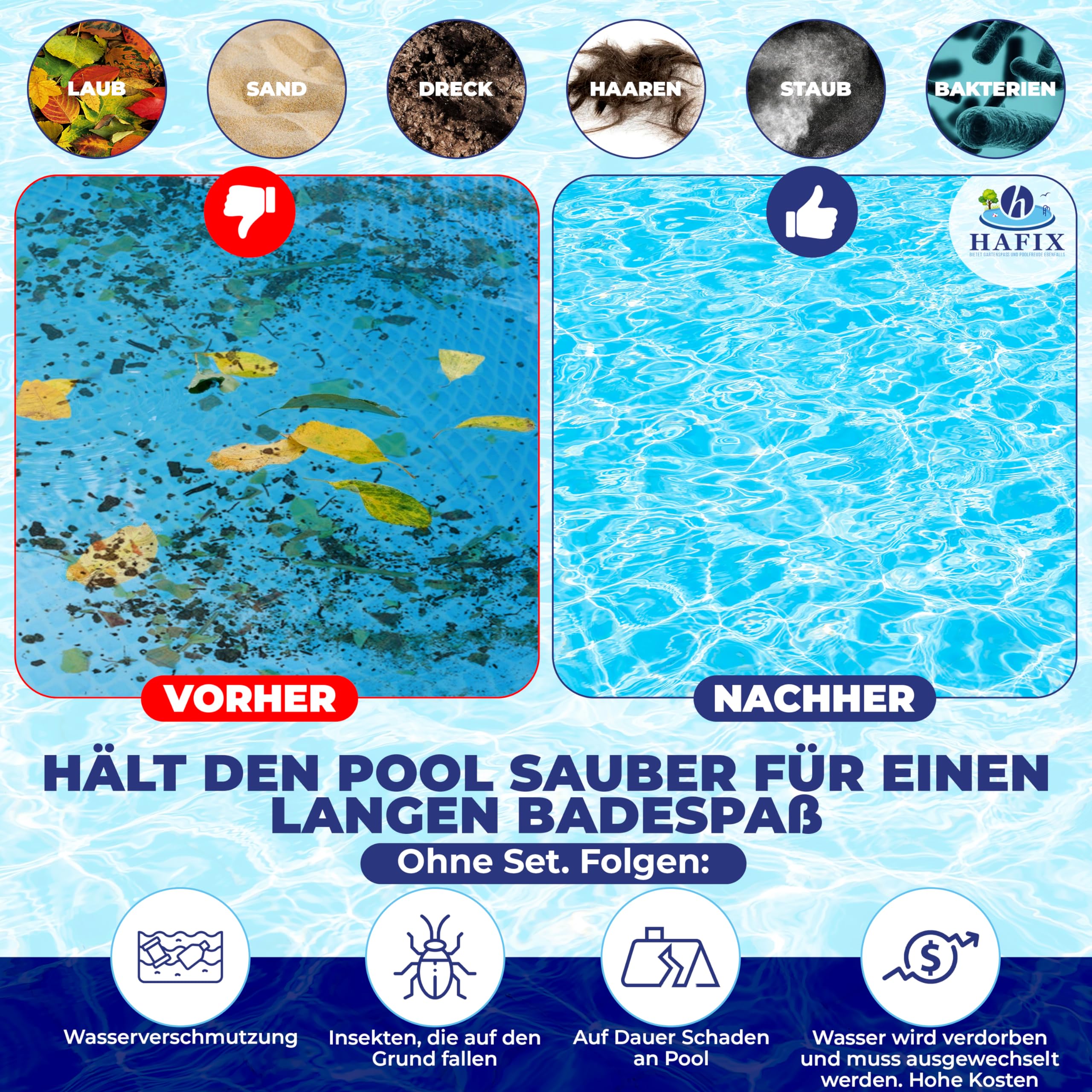 Pool Sauger Reinigungsset Poolsauger mit Kescher, Teleskopstange, Thermometer & Bürste. 4pc Bodensauger Pool Handpoolsauger. Pool Cleaner Sauger Poolreinigungsset komplett Reinigung Boden.