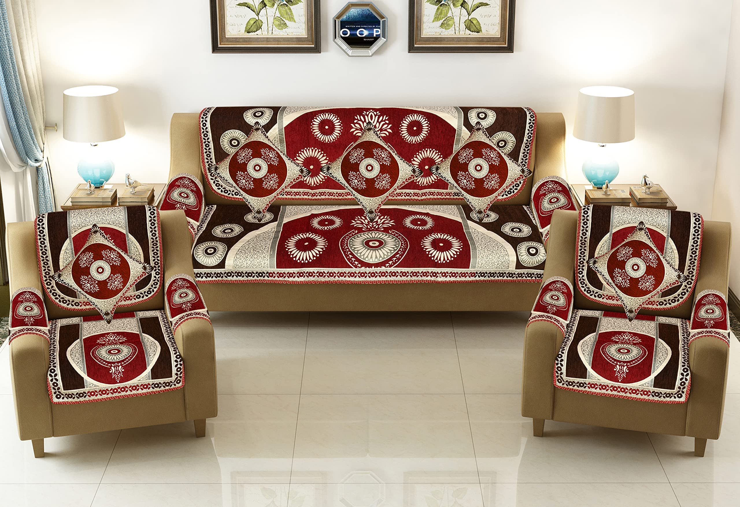SAWNA Homes Chenille Sofa Cover with Cushion Cover - 3+1+1 Sofa Covers Back 5 Seater Slipcovers for Home - 3 Seater & 2 Seater Protector Panels for Sofa Couch,16 Piece, Coffee & Maroon (B09J57W3KX) Amazon Price History, Amazon Price Tracker