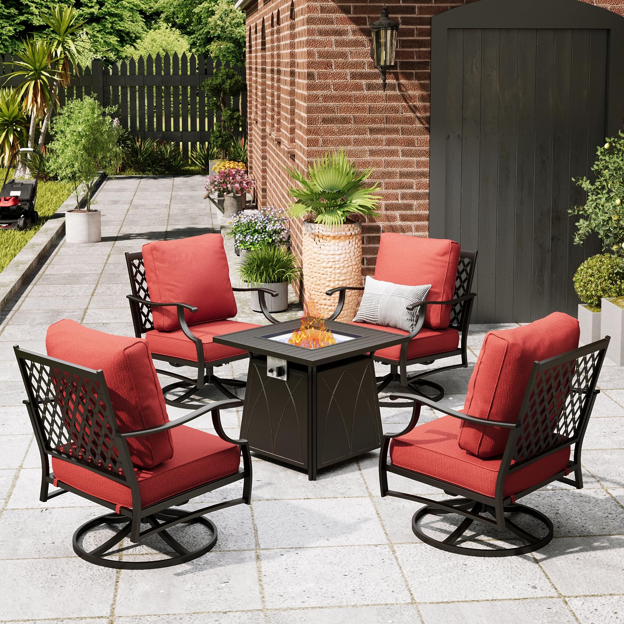 Amazon.com: MIXPATIO Patio Furniture Set with Fire Pit Table, 5 Pcs Metal  Outdoor Conversation Set, 4 Swivel Chairs with 5.75\