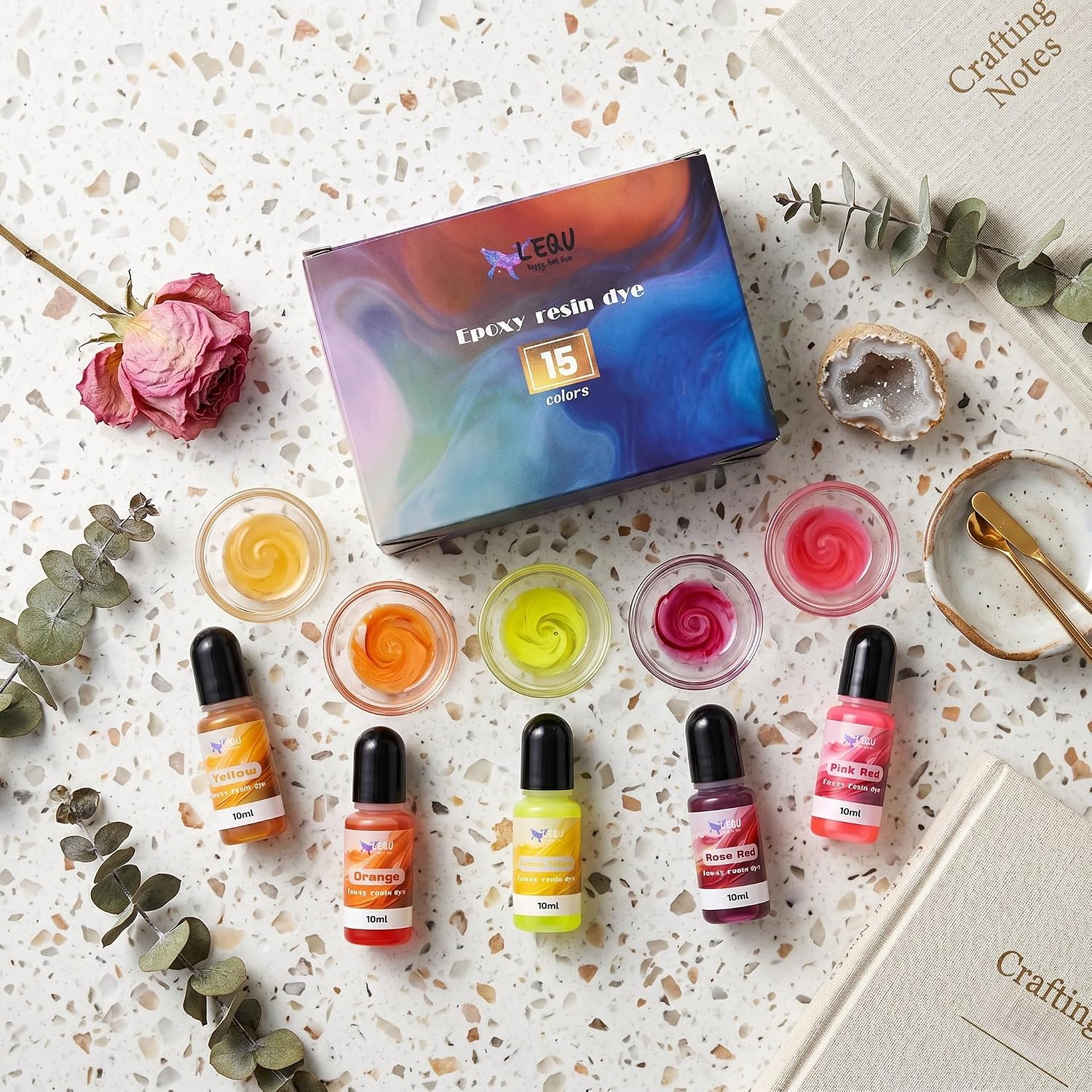 Epoxy Resin Dye,15 Color Translucent Epoxy Resin Pigment | Odorless Concentrated Resins Paint Each 0.35oz,Liquid Resin Colorant for Resina Coloring,Resins Molds