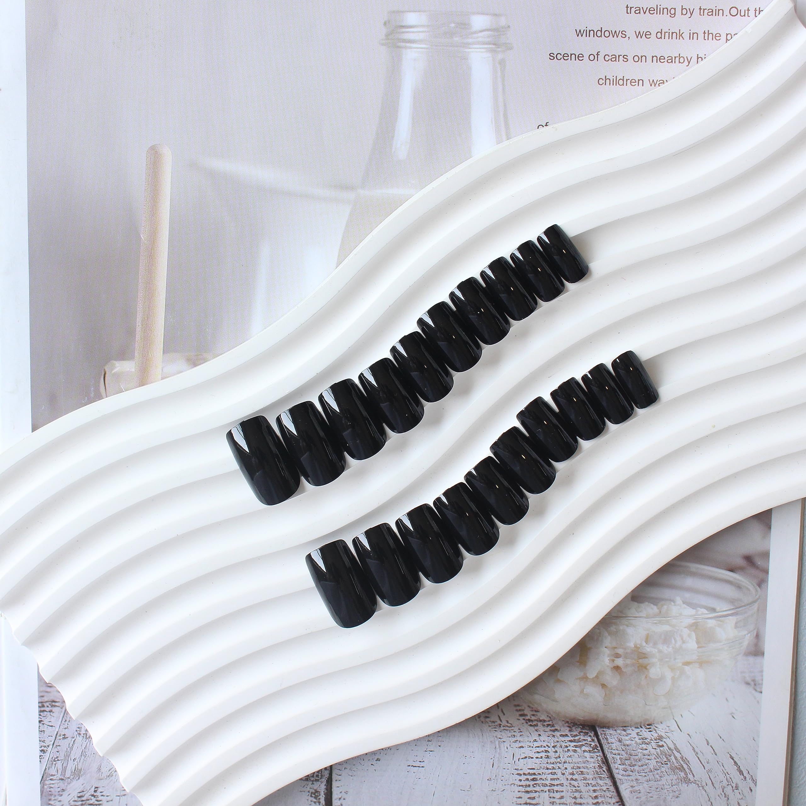 SXVME Black False Nails Short Medium Square - Image 3