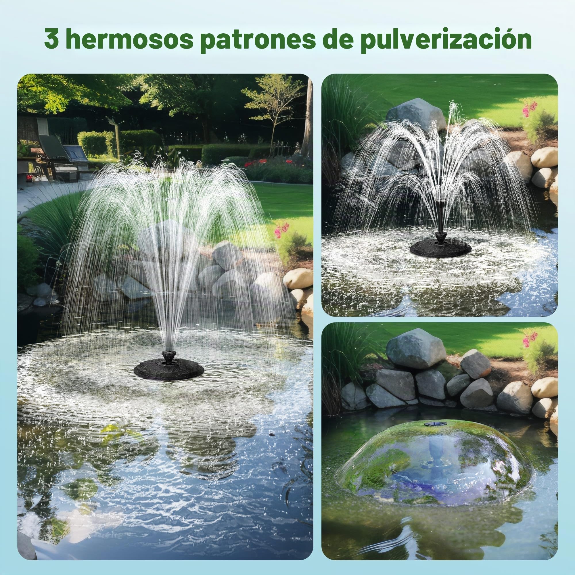 Biling Fuente flotante con luces LED para estanques de jardín grande, fuente de estanque con bomba de 2500 l/h, cable de 9 m con enchufe UE, juego de agua con 3 modos de fuente (resistente a las