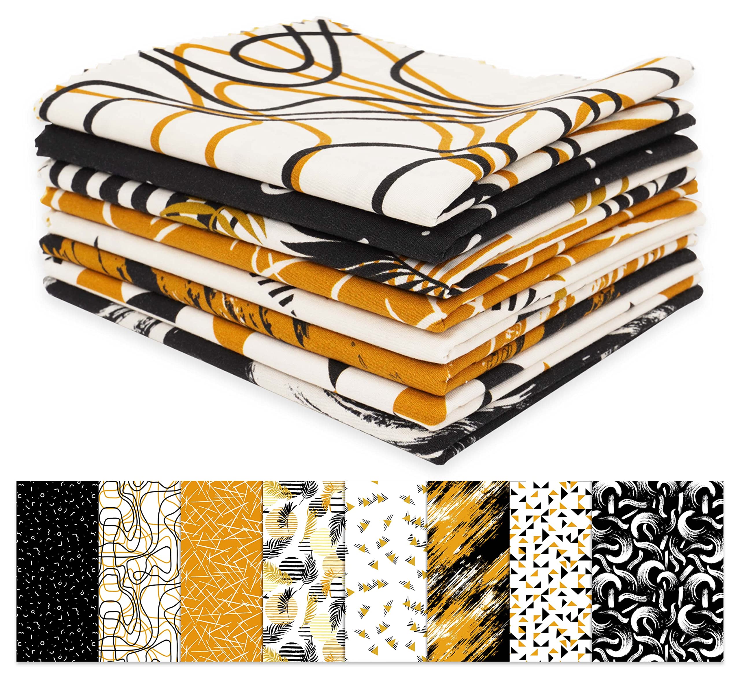 Soimoi8 Pc Fat Quarter Bundle- Abstracts Print 18"x 22" DIY Patchwork- 100% Cotton Pre-Cut Quilting Fabric White-Yellow & Black