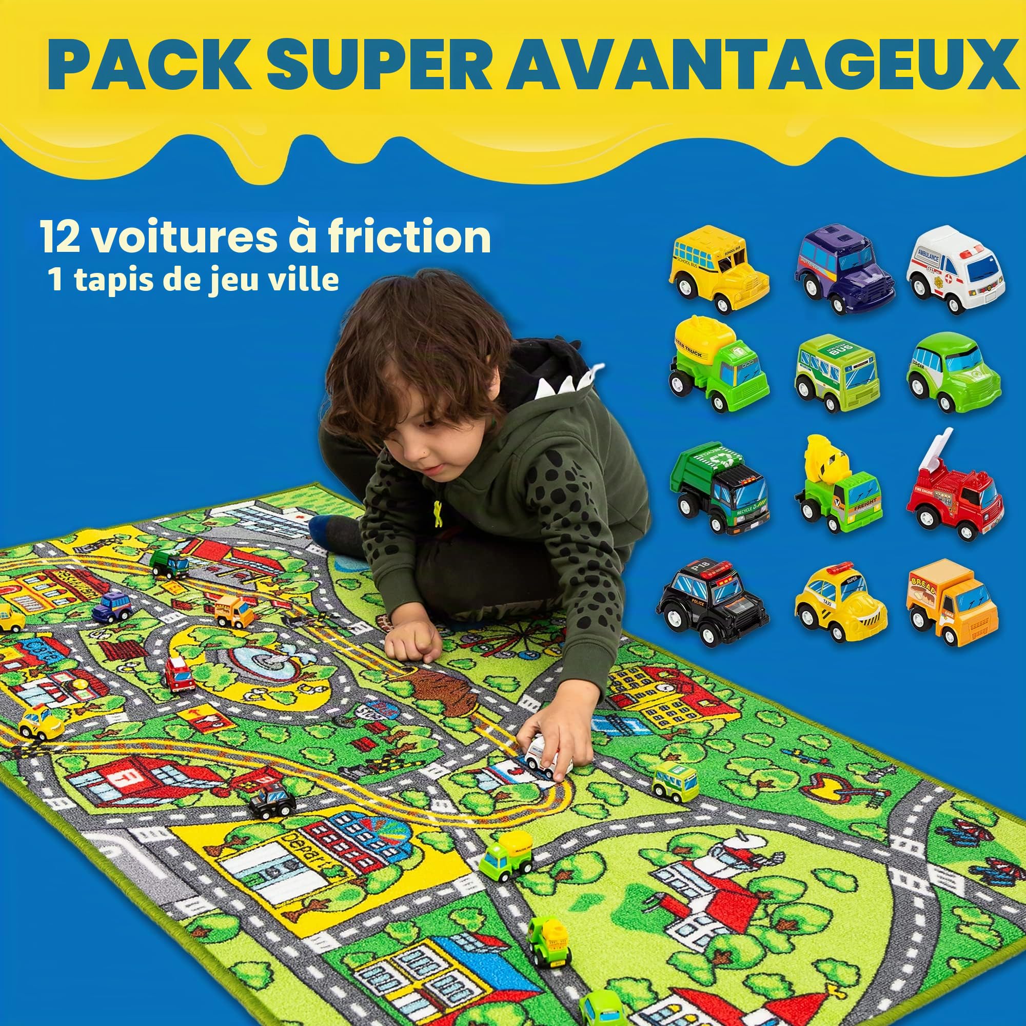 Hapavis Camión De Bomberos Juguete 26 En 1 Con Alfombra De Juego – Set De 11 Coches, Señales Y Figuras – Regalo Para Niños 3 4 5 6 Años 11 Coches Aleación