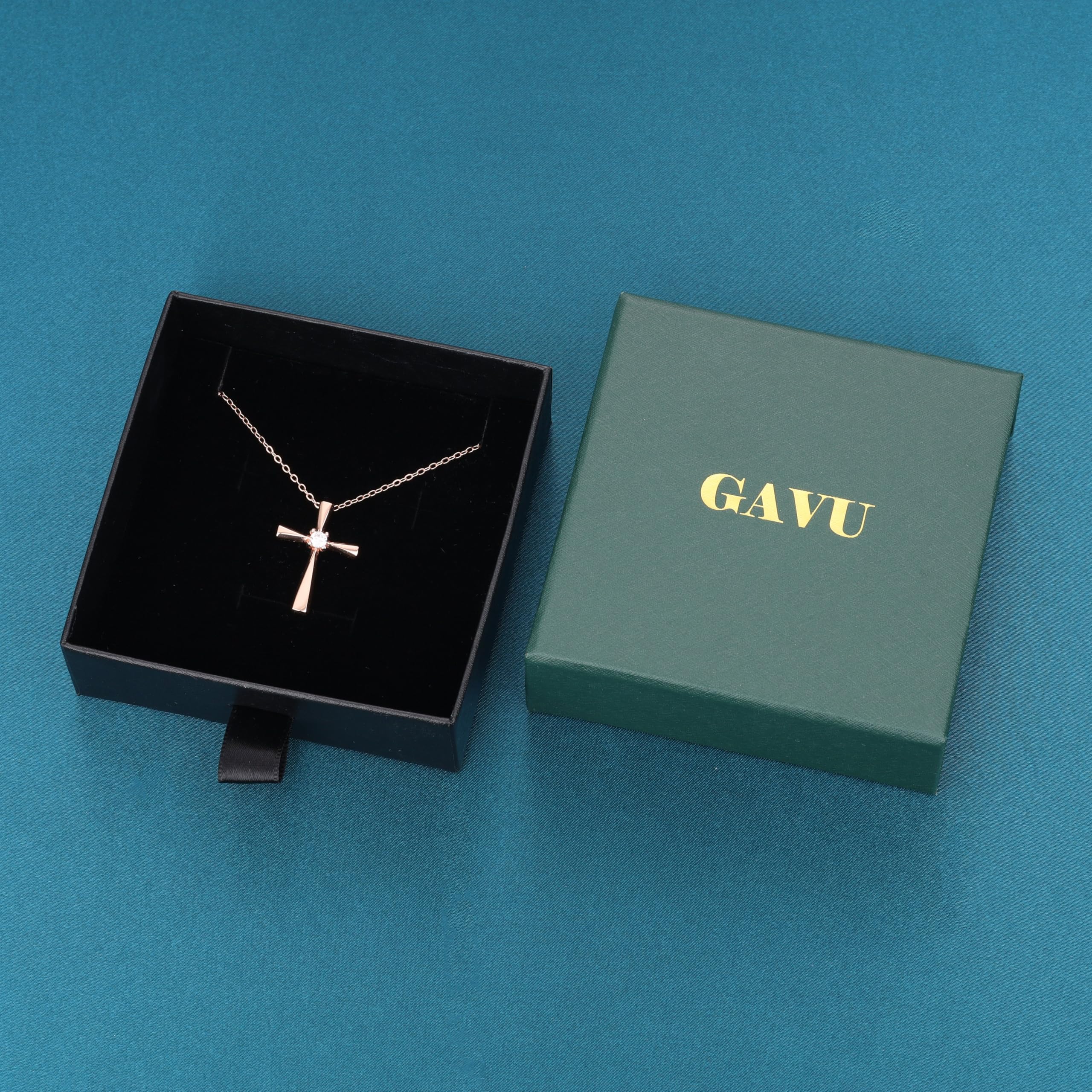 GAVU Collana Argento 925 da Donna con Croce Cristiana, Collana Punto Luce Donna, Ciondolo Croce Argento con Diamante di Zirconia Cubica