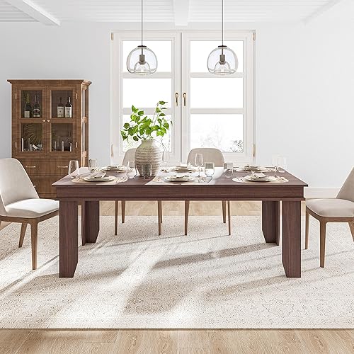 GarveeHome Farmhouse Dining Table for 6-8 People, 70.87" Long Wooden Kitchen Table with Sturdy Frame & Rustic Brown Finish - Seats 6 Rectangular Counter for Dinner, Kitchen, Dining Room