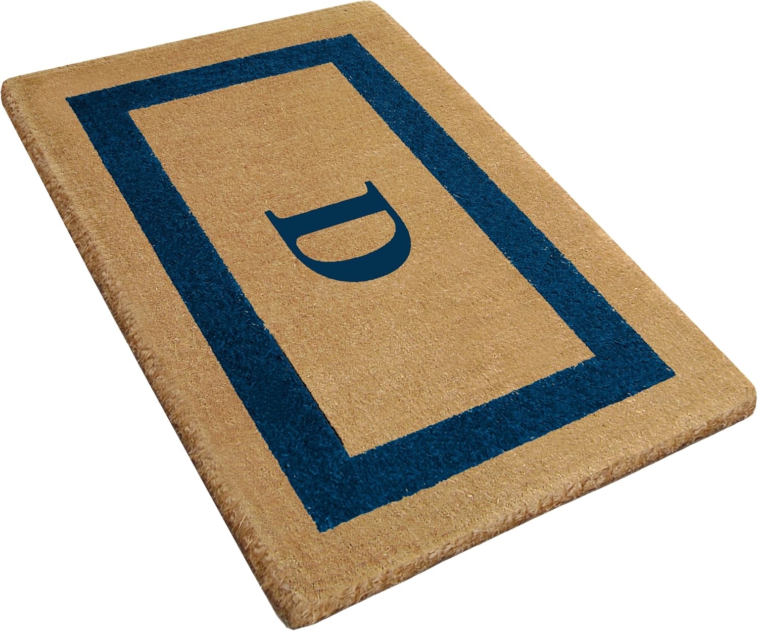 Nedia Home Heavy Duty Coir Door Mat - Personalized Monogram D, Single Picture Frame Design, Natural Coco Fiber Welcome Mat, Durable Handcrafted Outdoor Rug, Eco-Friendly, Blue 22" x 36", O2029D