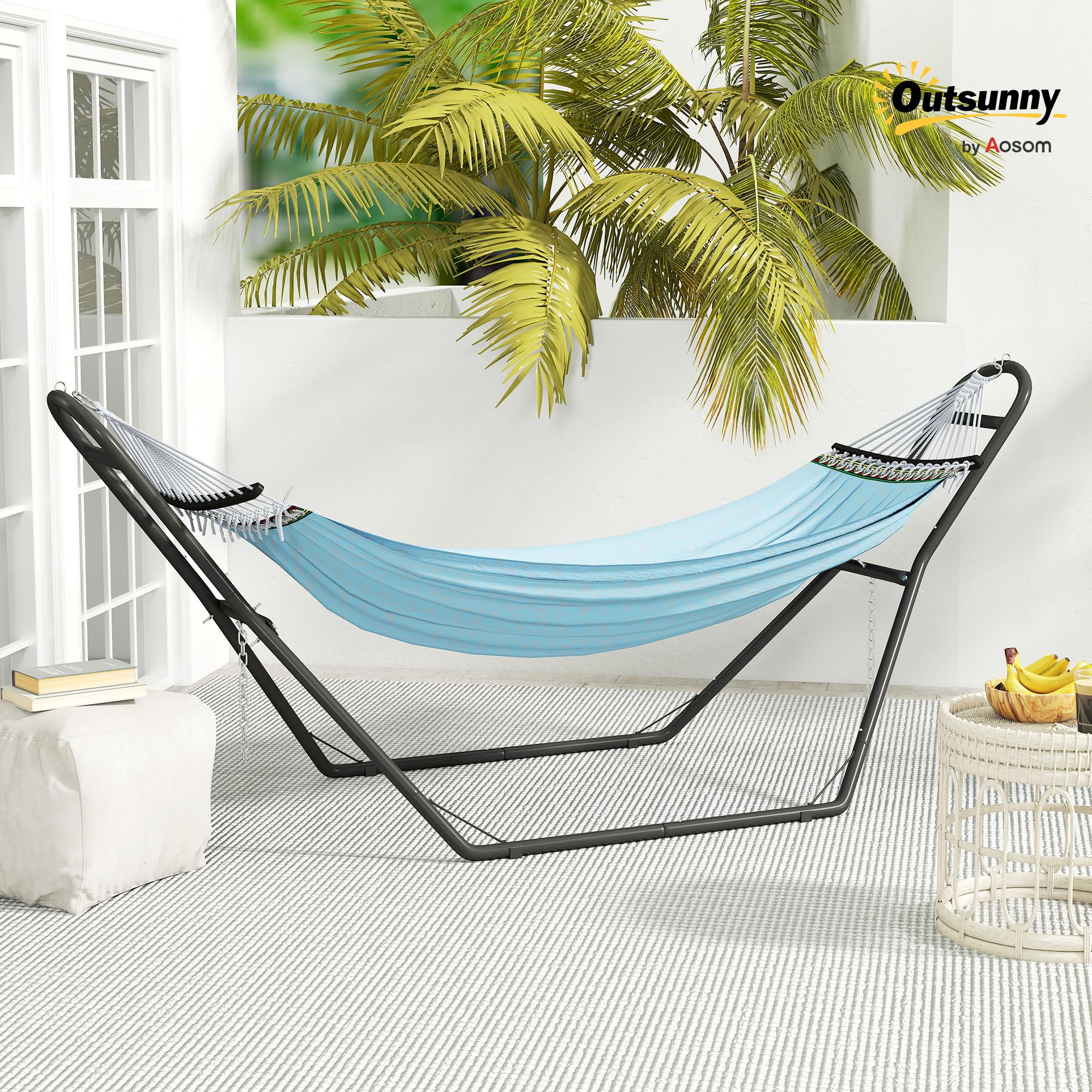 Outsunny Support de Hamac pour 2-3 Personnes, Cadre en Acier Réglable et Portable, Résistant aux Intempéries, Adapté aux Balancelles de 2,75 à 4 m, Capacité Maximale 150 kg, Noir