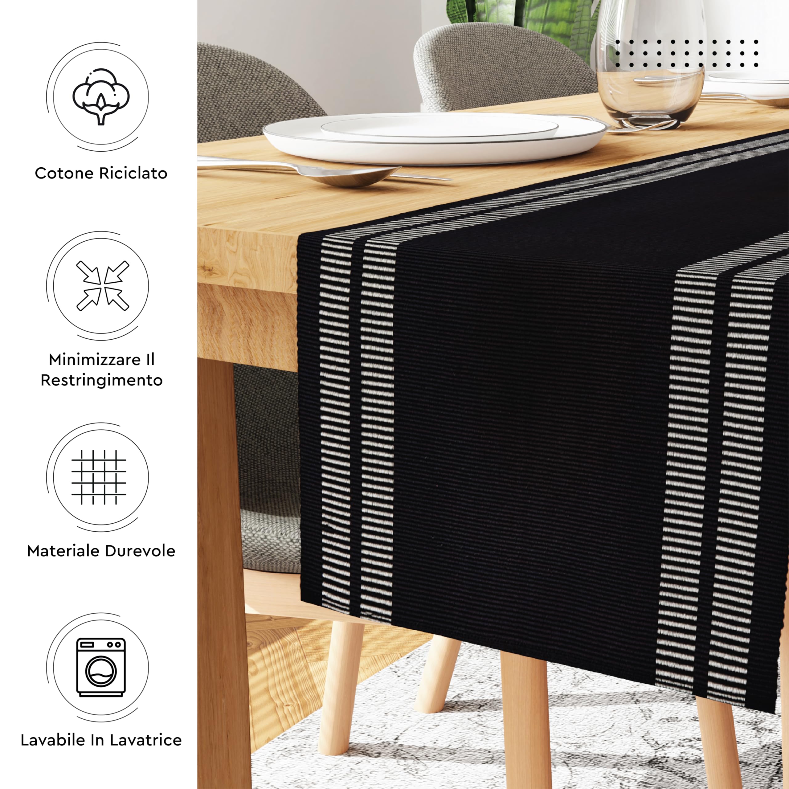 Encasa XO Runner Tavola e Tovagliette Americane 13"x72" Scala nera