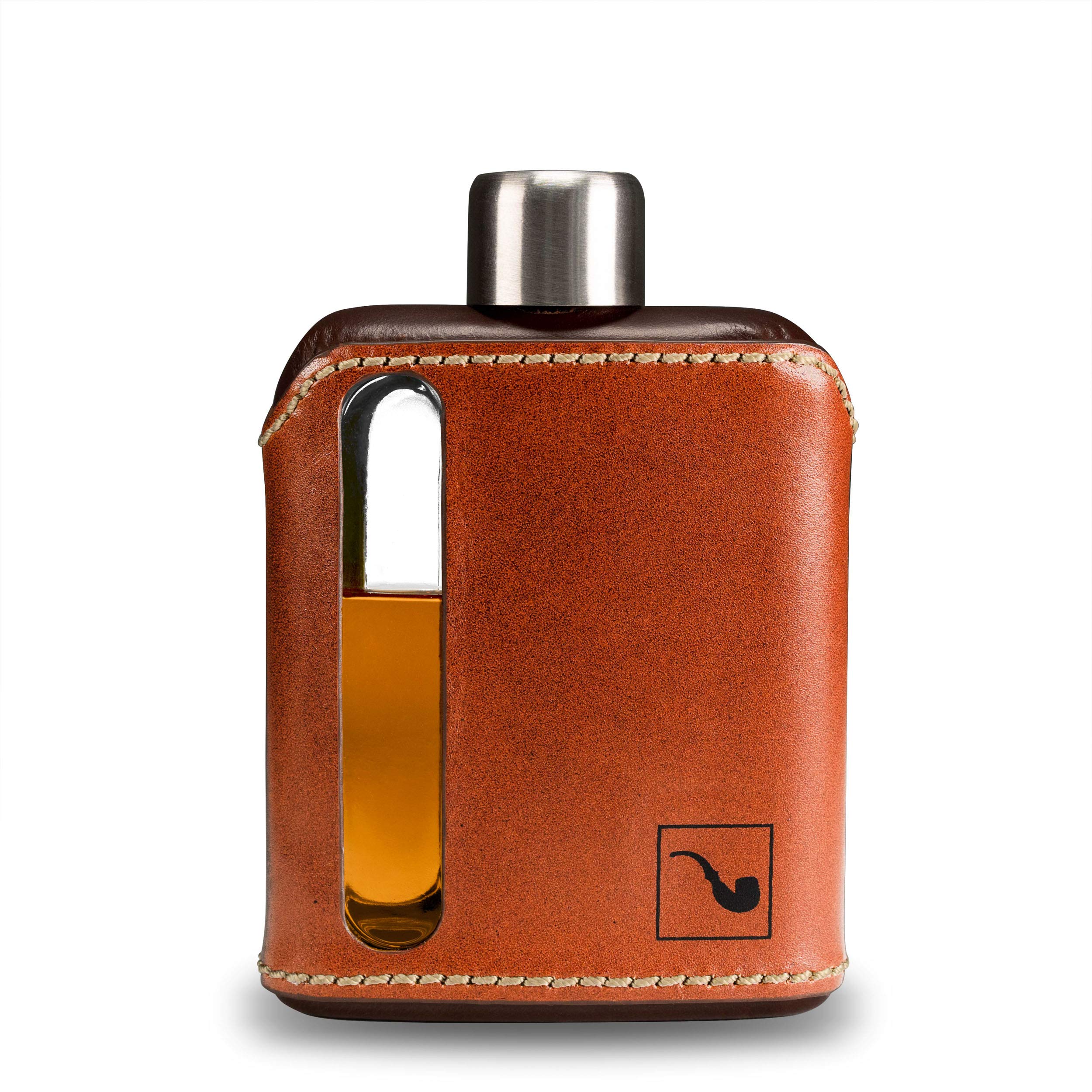 RagproperModern Glass Hip Flask - Durable Leather Covered Flask for Whiskey, Spirits, & Other Liquor - Ideal Glass Flask for Men & Women (Single Shot 100ml, Leather Dark & Tan)
