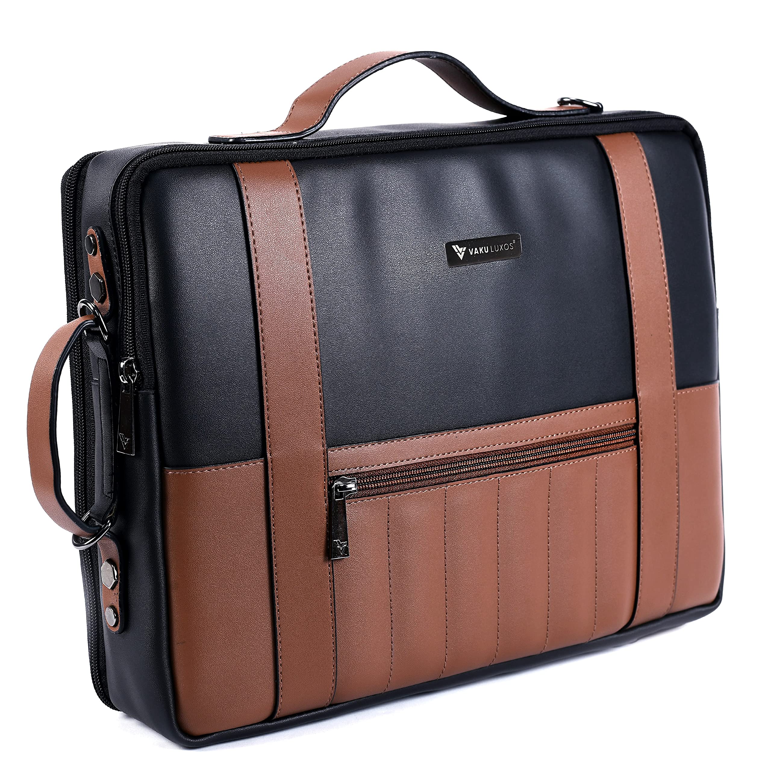 Vaku Luxos ® BARCELONA Laptop Messenger Bag|Briefcase for Men and Women with Premium Collection Sleeve for Macbook 13"|14" with highly durable Straps (Black & Brown) (B09ZB99JF7) Amazon Price History, Amazon Price Tracker
