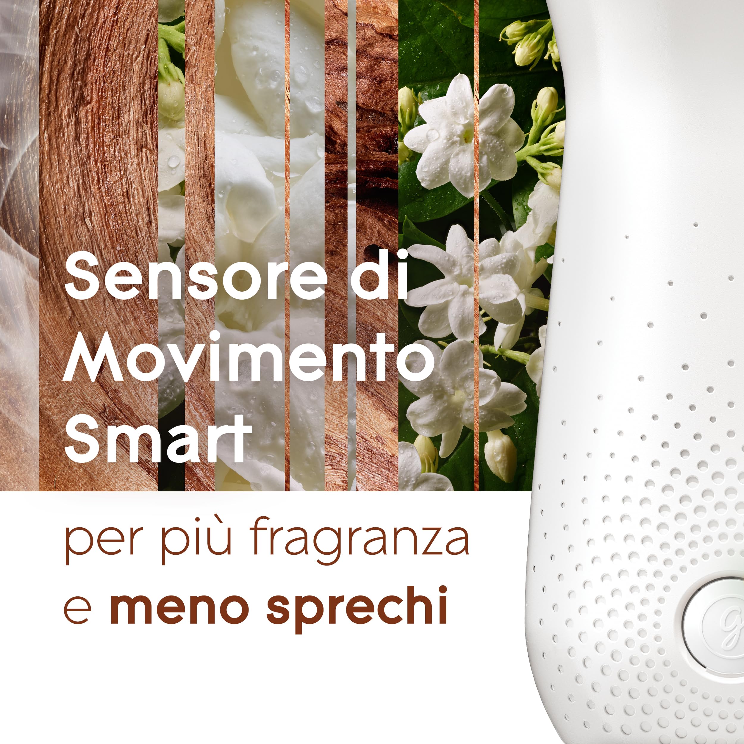 Glade Sense & Spray Profumatore per Ambienti con Oli Essenziali e Sensore di Movimento, Fragranza Gelsomino e Sandalo di Bali, 3 Ricariche - 3